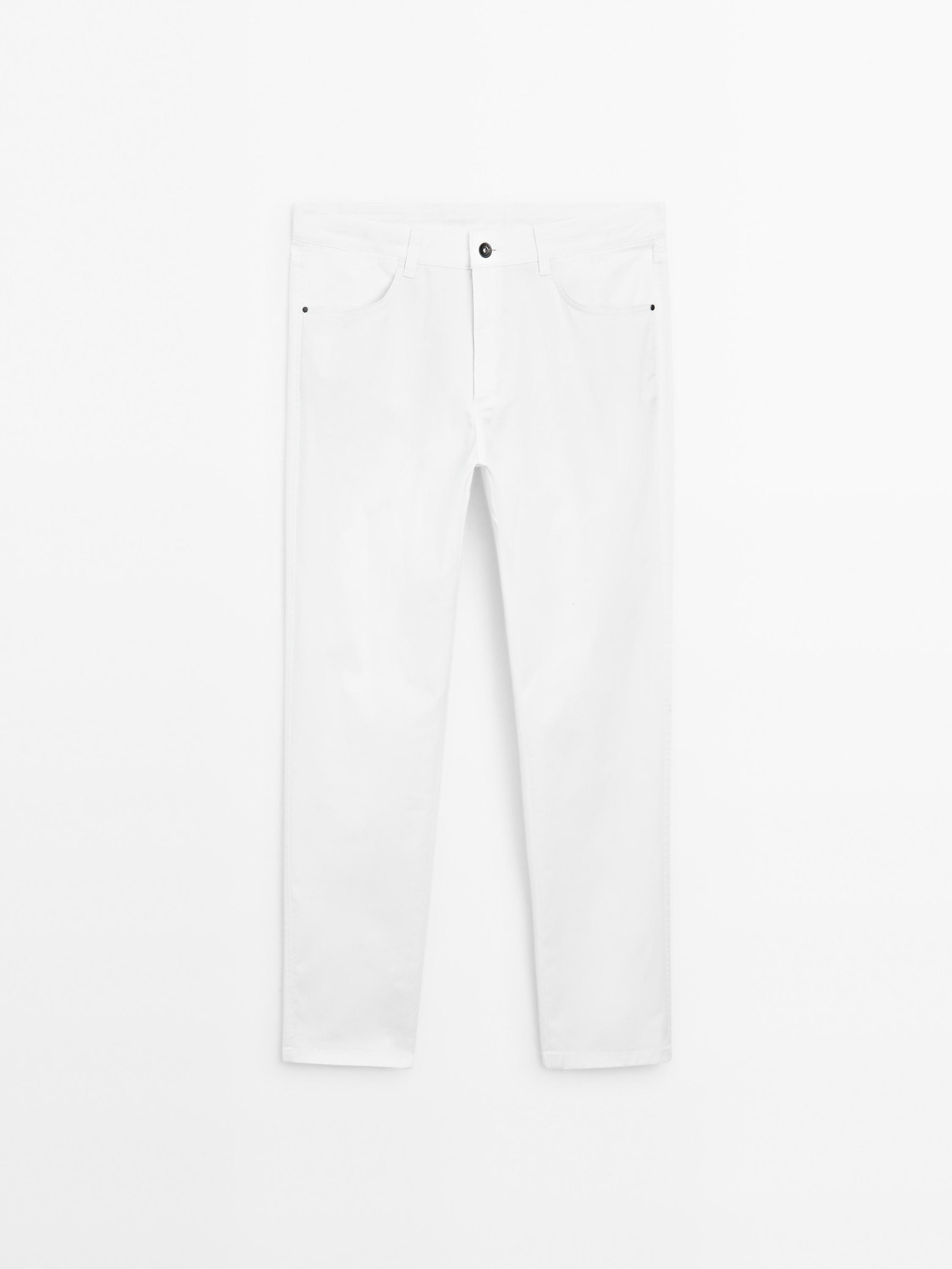 Slim-fit lightweight textured weave denim trousers