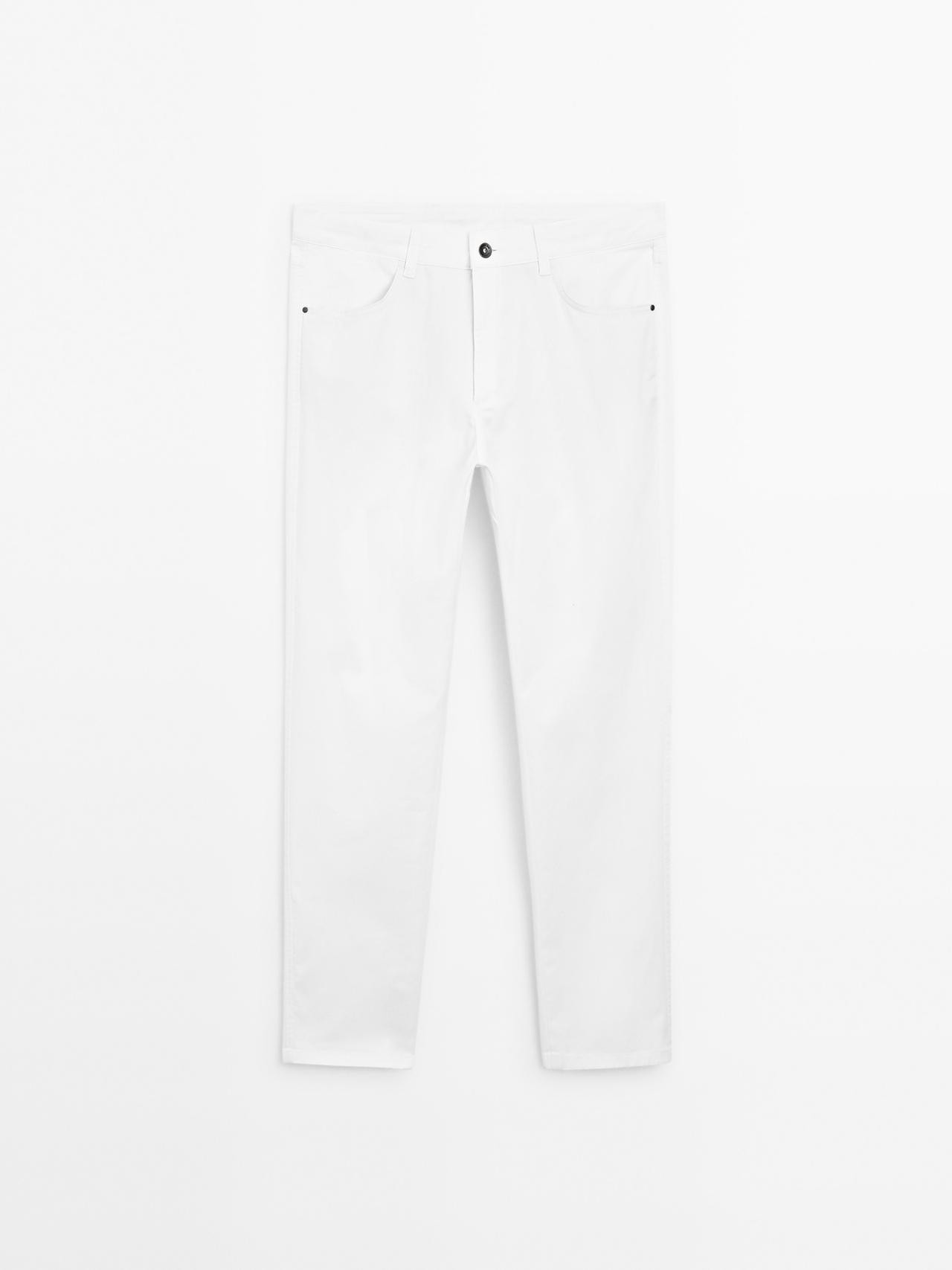 Massimo Dutti - Herre - Lette, Strukturvævede, Slim Fit Bukser I Denim - Hvid - 34