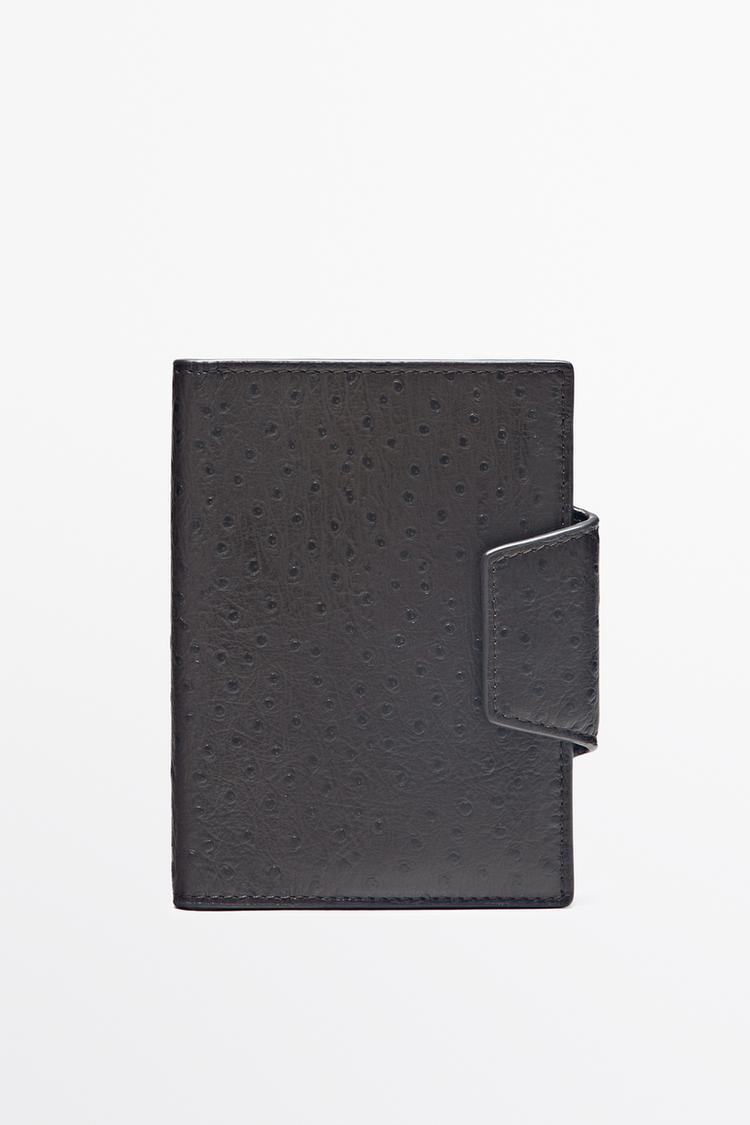Textured leather passport holder — BROWN