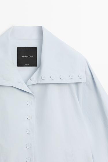 Cropped button-detail bomber jacket — FADED BLUE 3