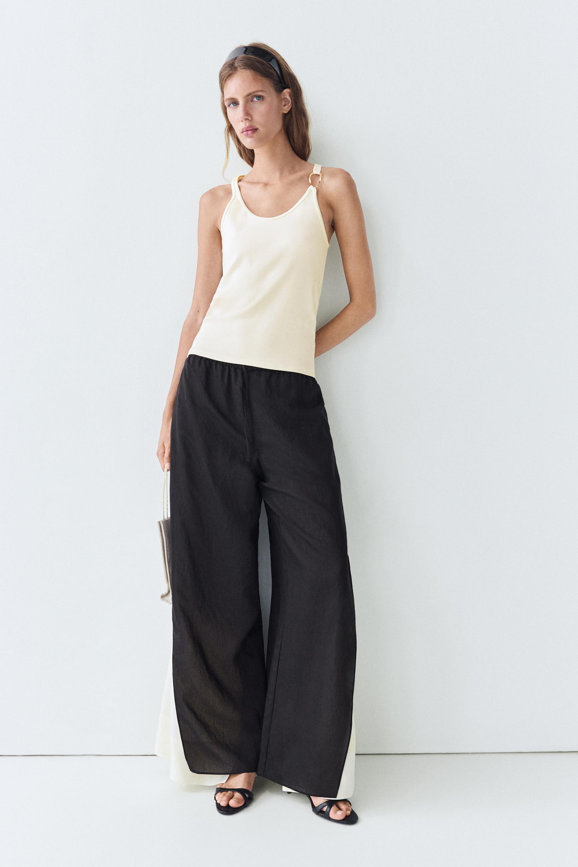 Cotton blend jeweled detail top — CREAM