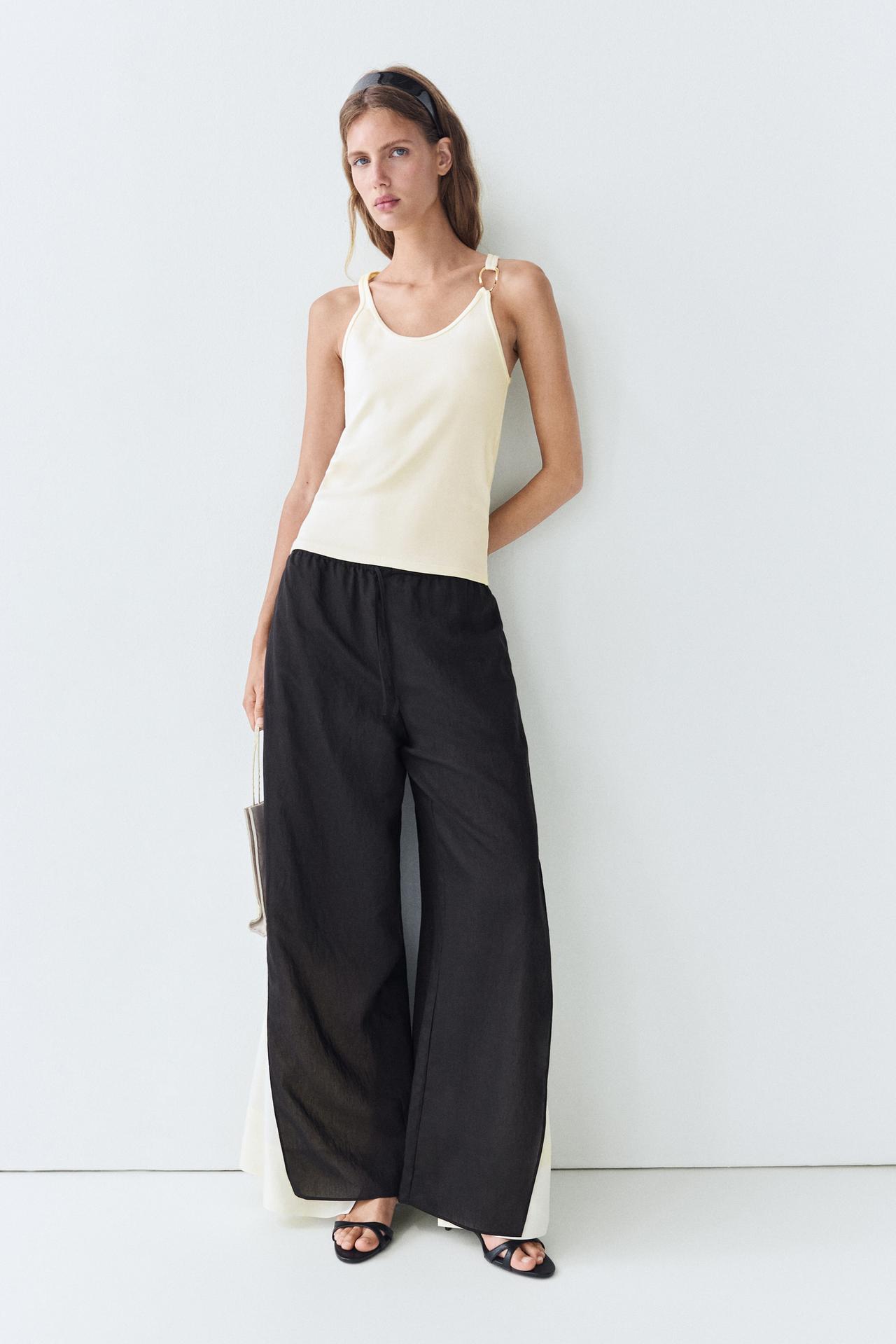 Cotton blend jeweled detail top — CREAM