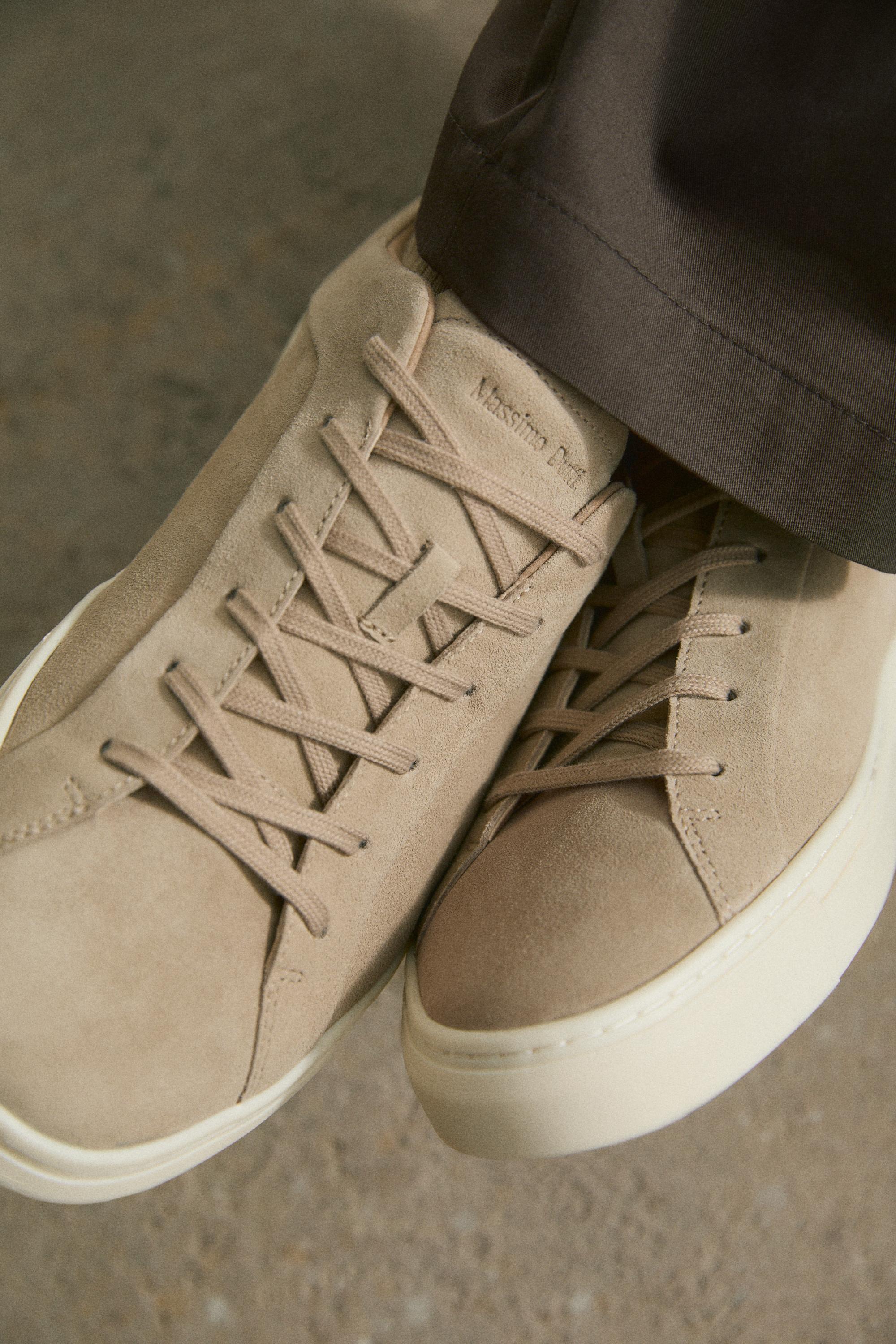 Leather trainers with lug sole — SAND