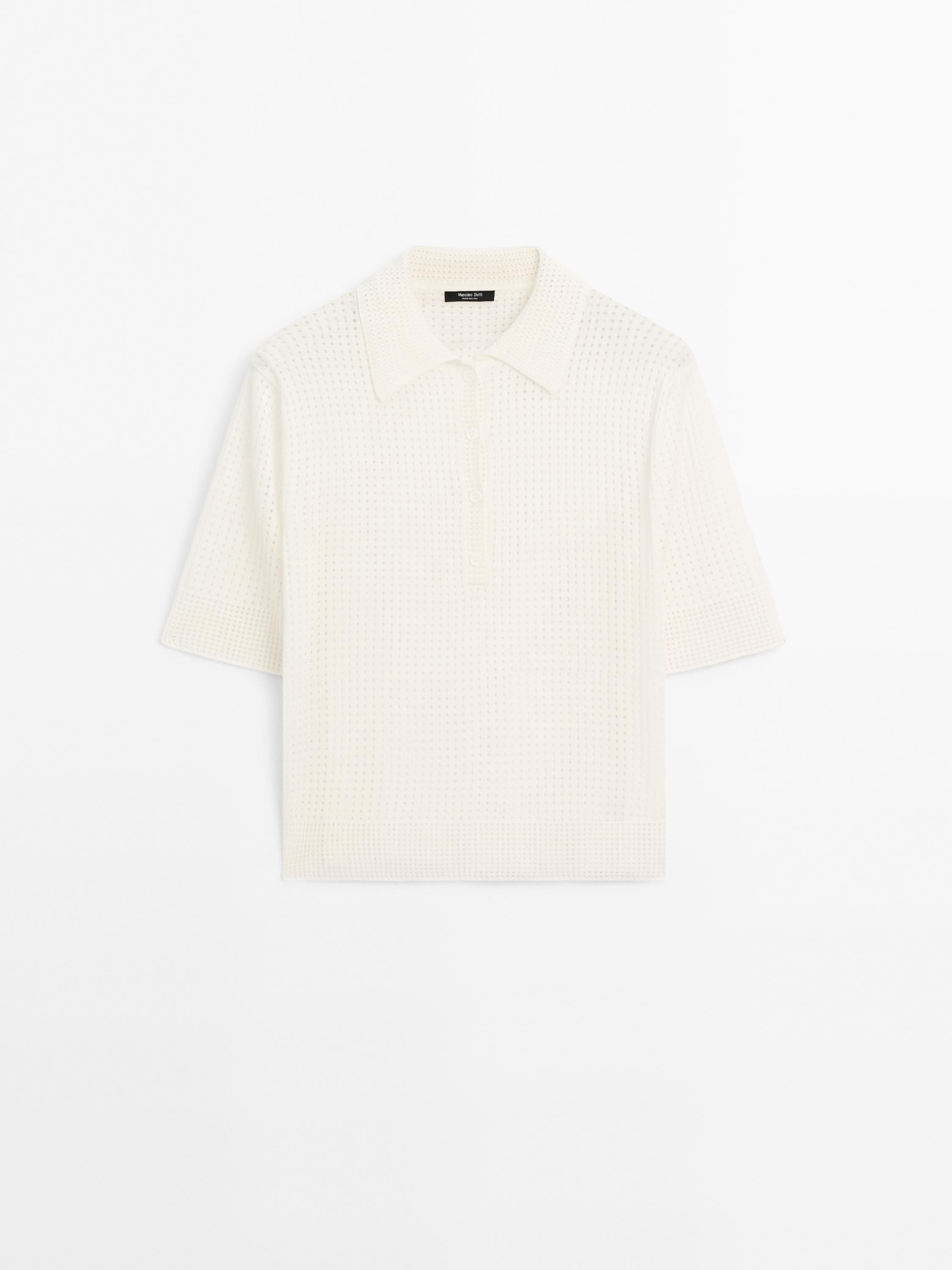 Openwork polo neck knitted jumper