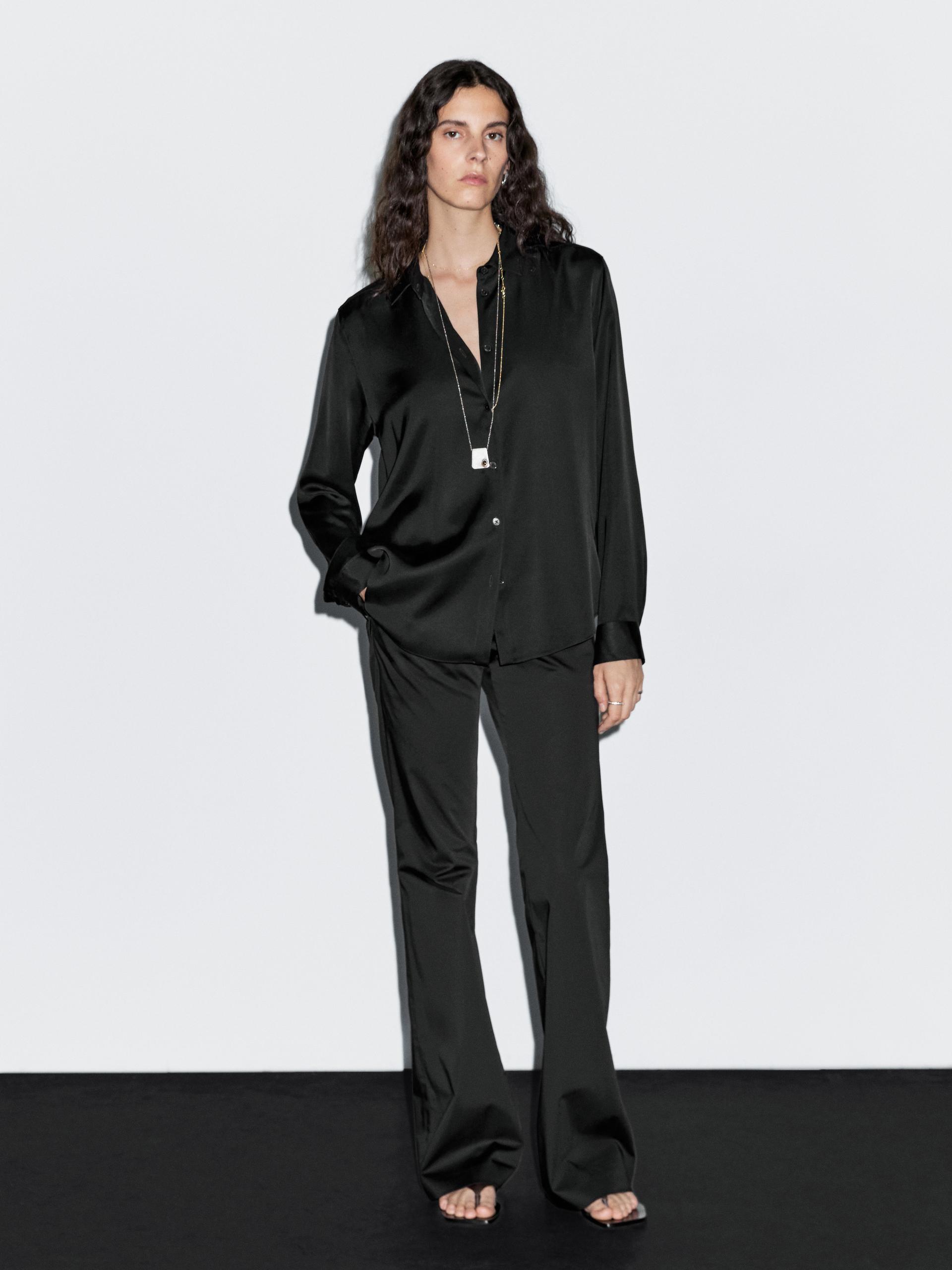 Camicia Morbida Satinata - Nero - Xs - Massimo Dutti - Femminile