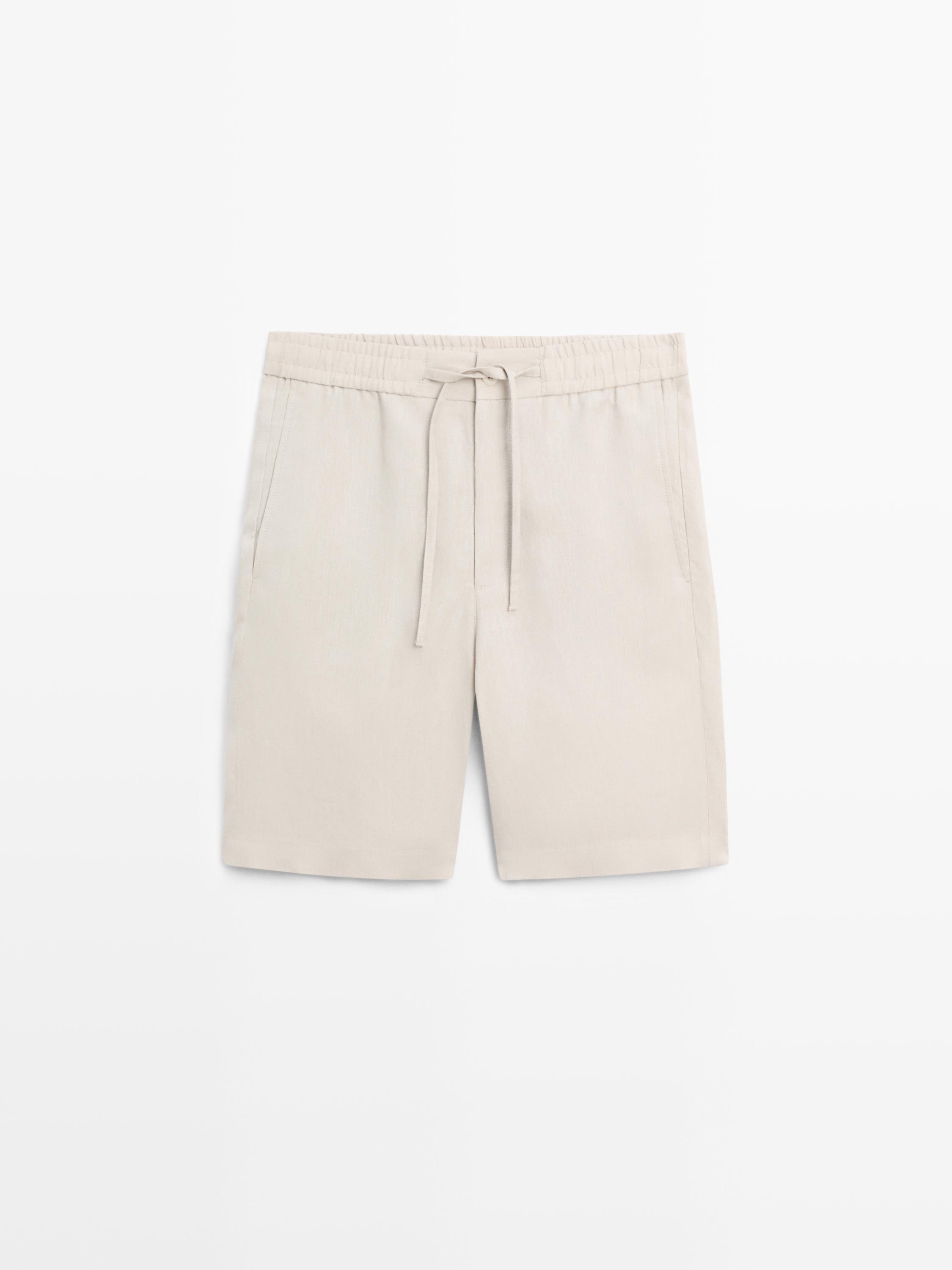 Calções bermuda curtos 100% linho