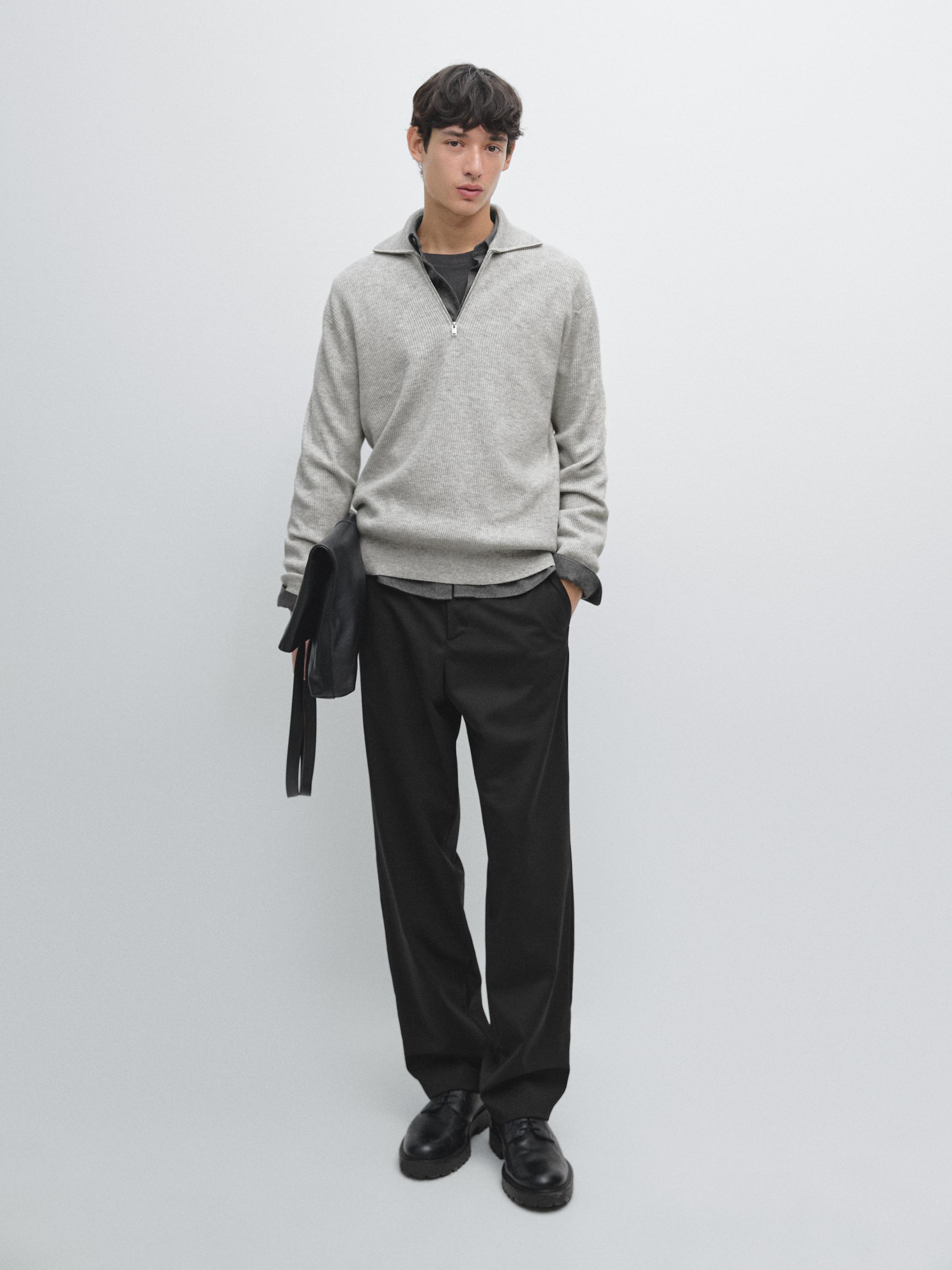 Mock neck knit sweater with zip