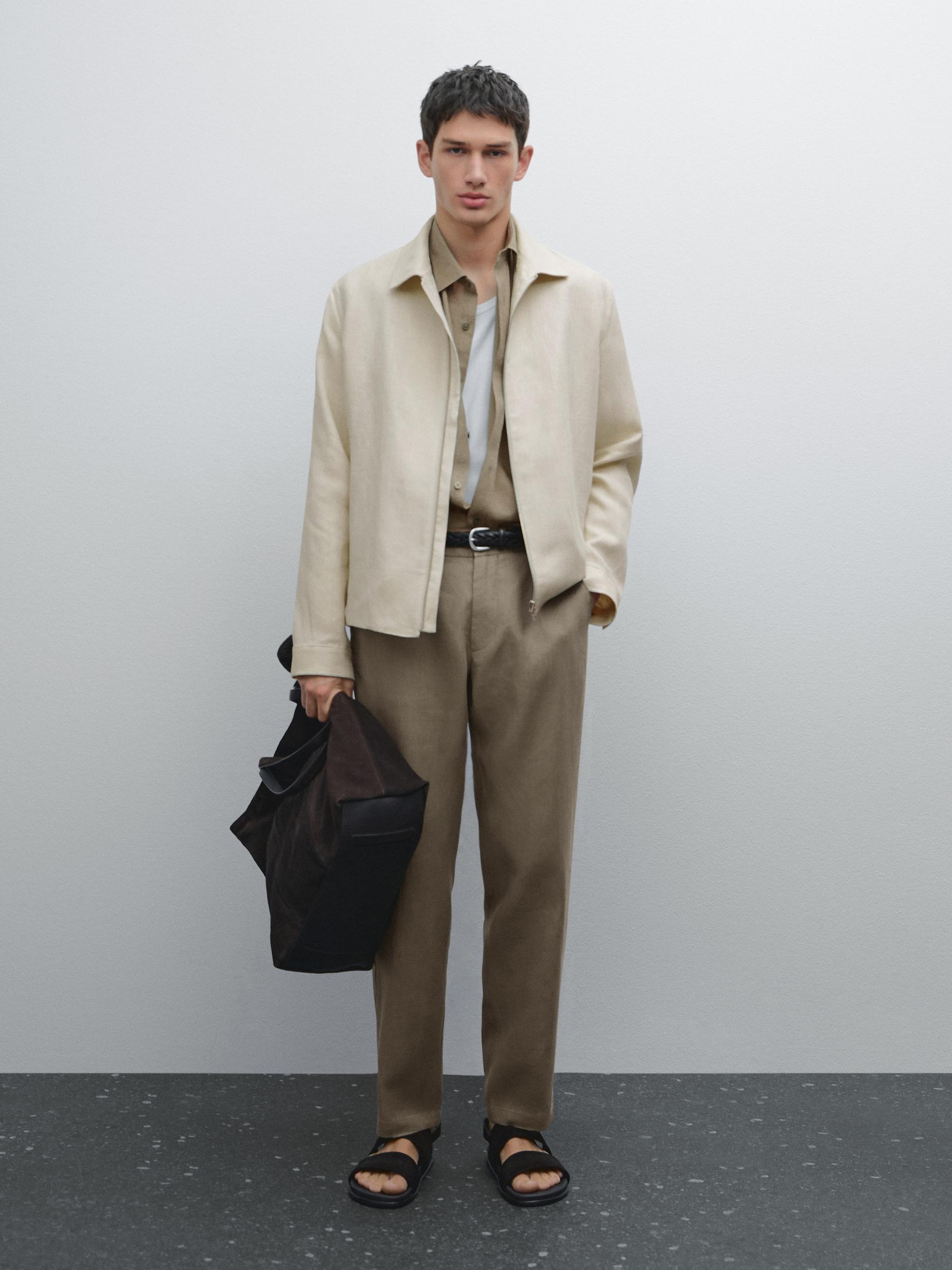 Zwężane Spodnie Z Lnu - Zielony - 48 - Massimo Dutti - Mężczyzna