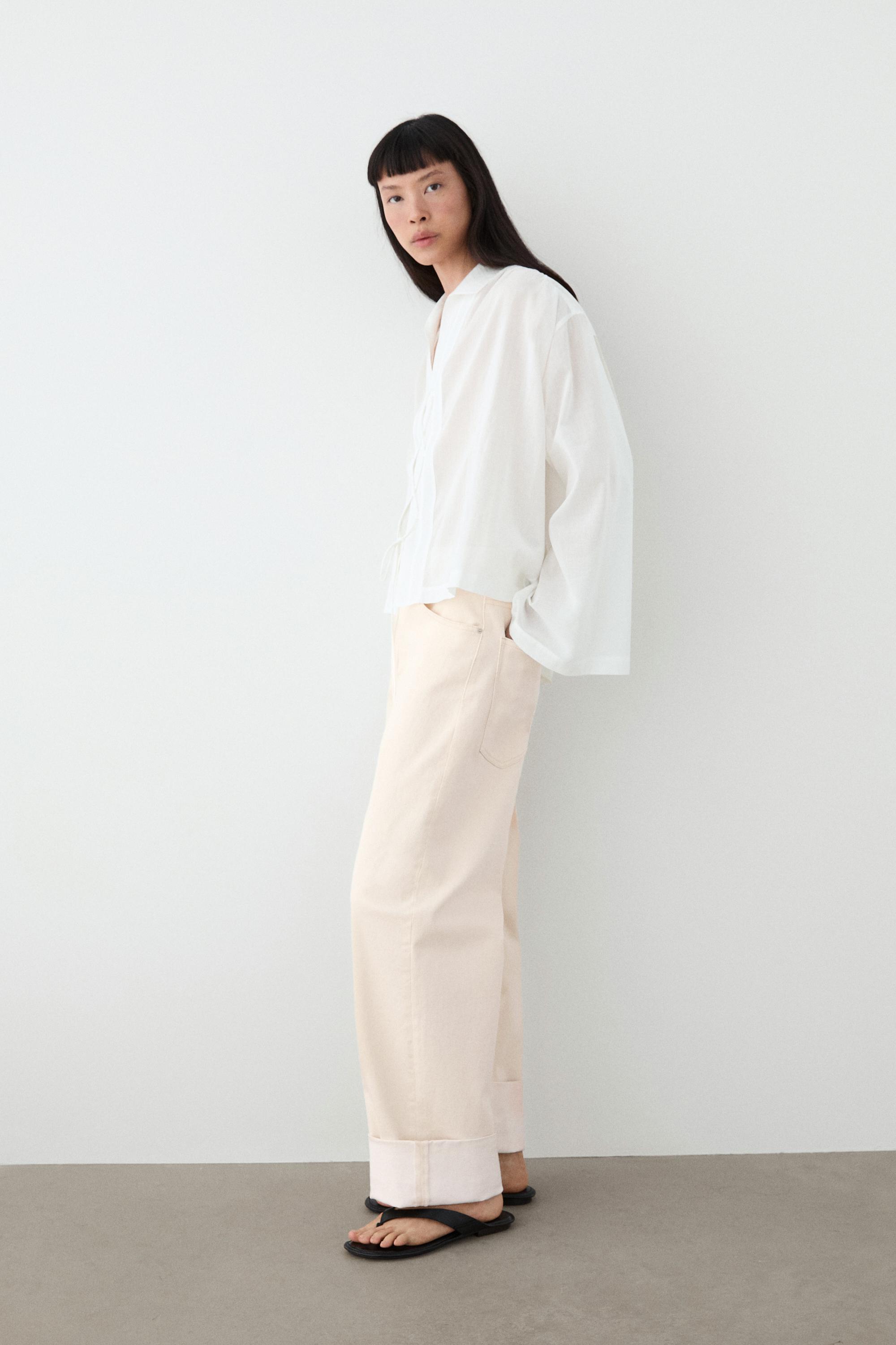 100% cotton shirt with fastening detail — WHITE