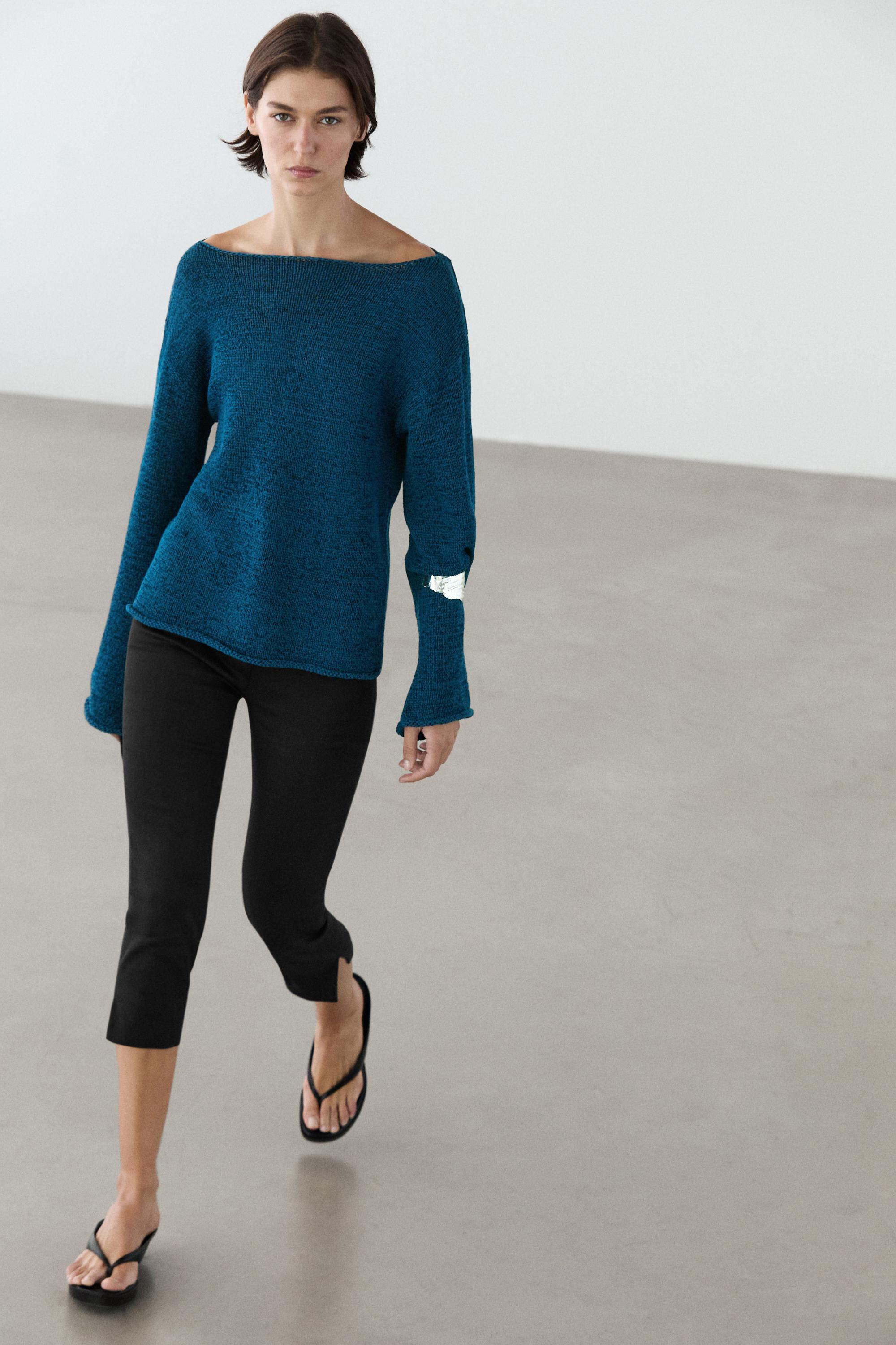 Cotton blend cutwork sweater — BLUE