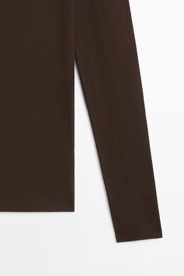 Slim fit long sleeve V-neck T-shirt — BROWN 7