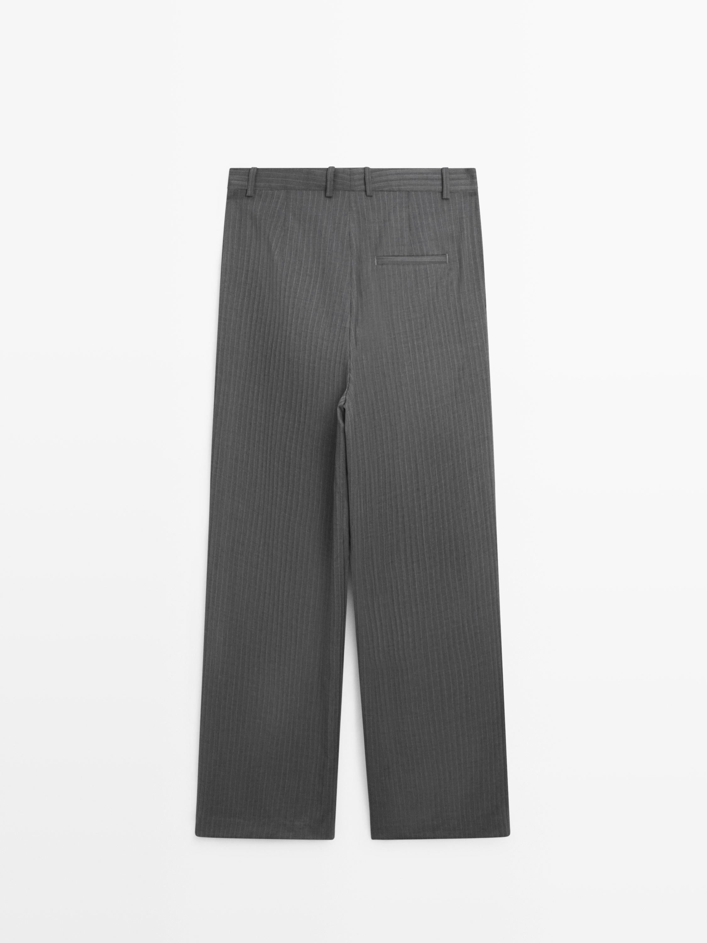 Pinstripe cool wool blend suit trousers — GREY