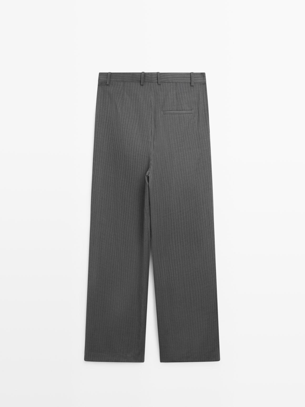 Pinstripe cool wool blend suit trousers — GREY