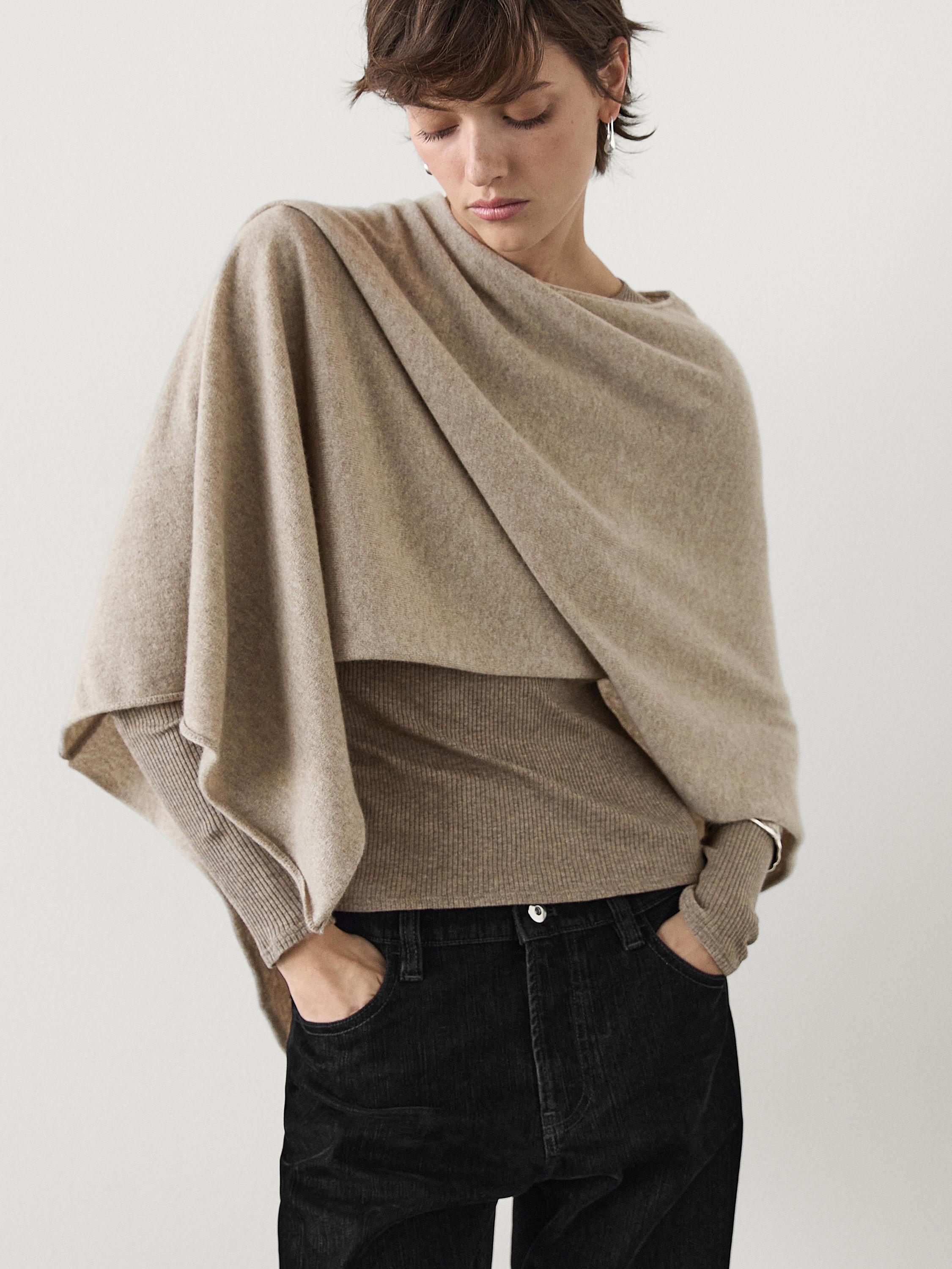 Asymmetric cashmere cape