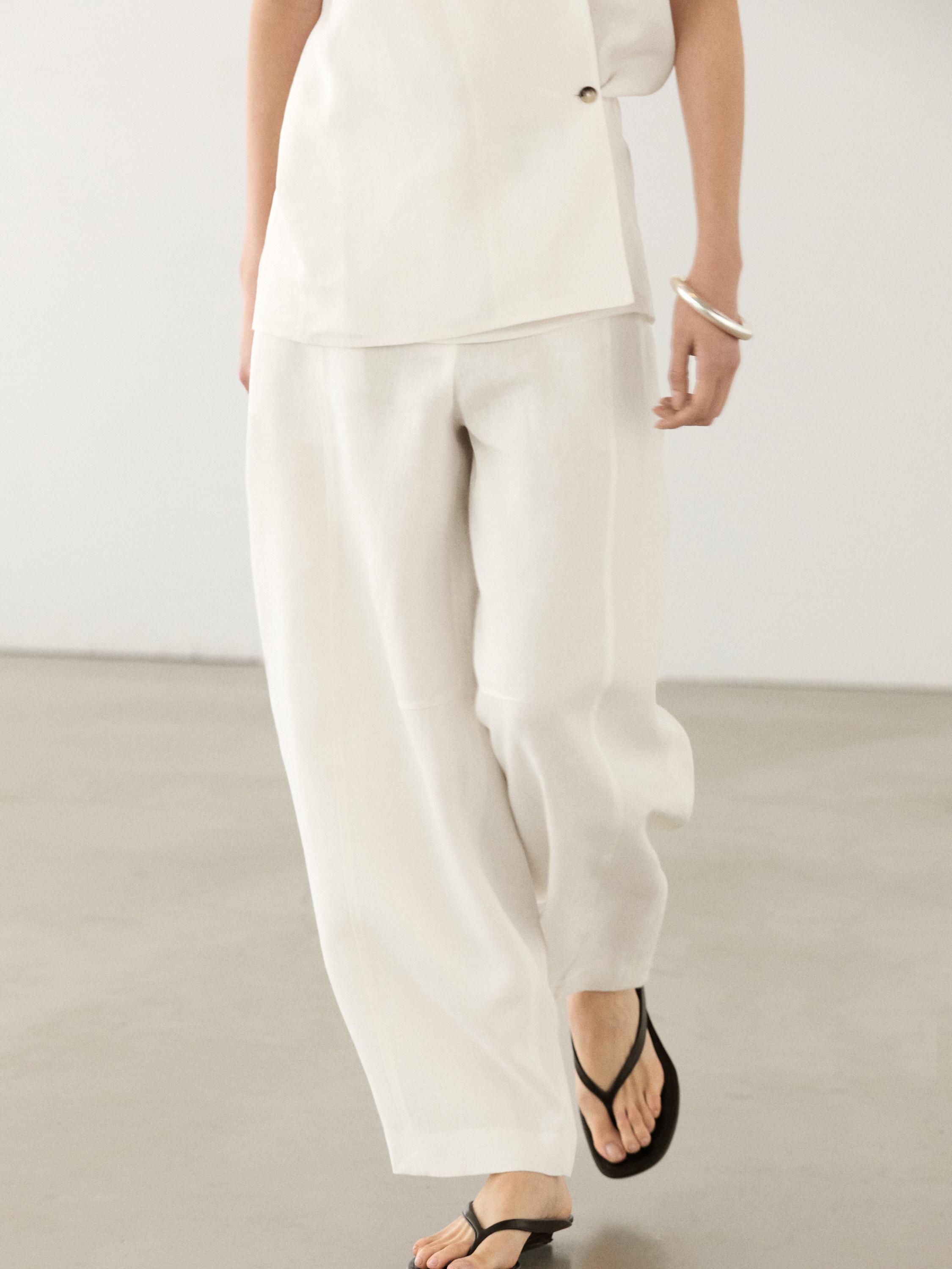 Celana panjang barrel fit linen