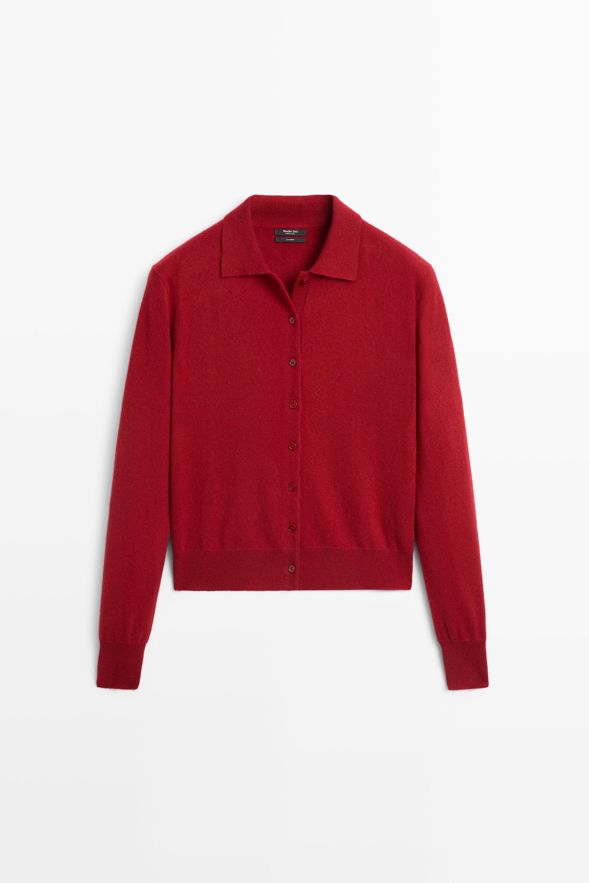 100% cashmere knit polo collar cardigan