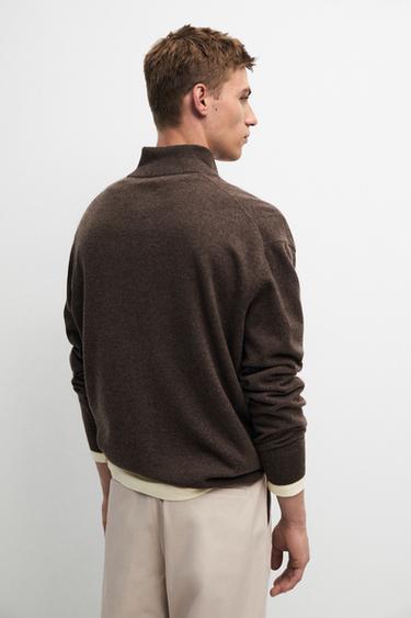 100% cashmere mock V-neck knit sweater — MOCHA 5