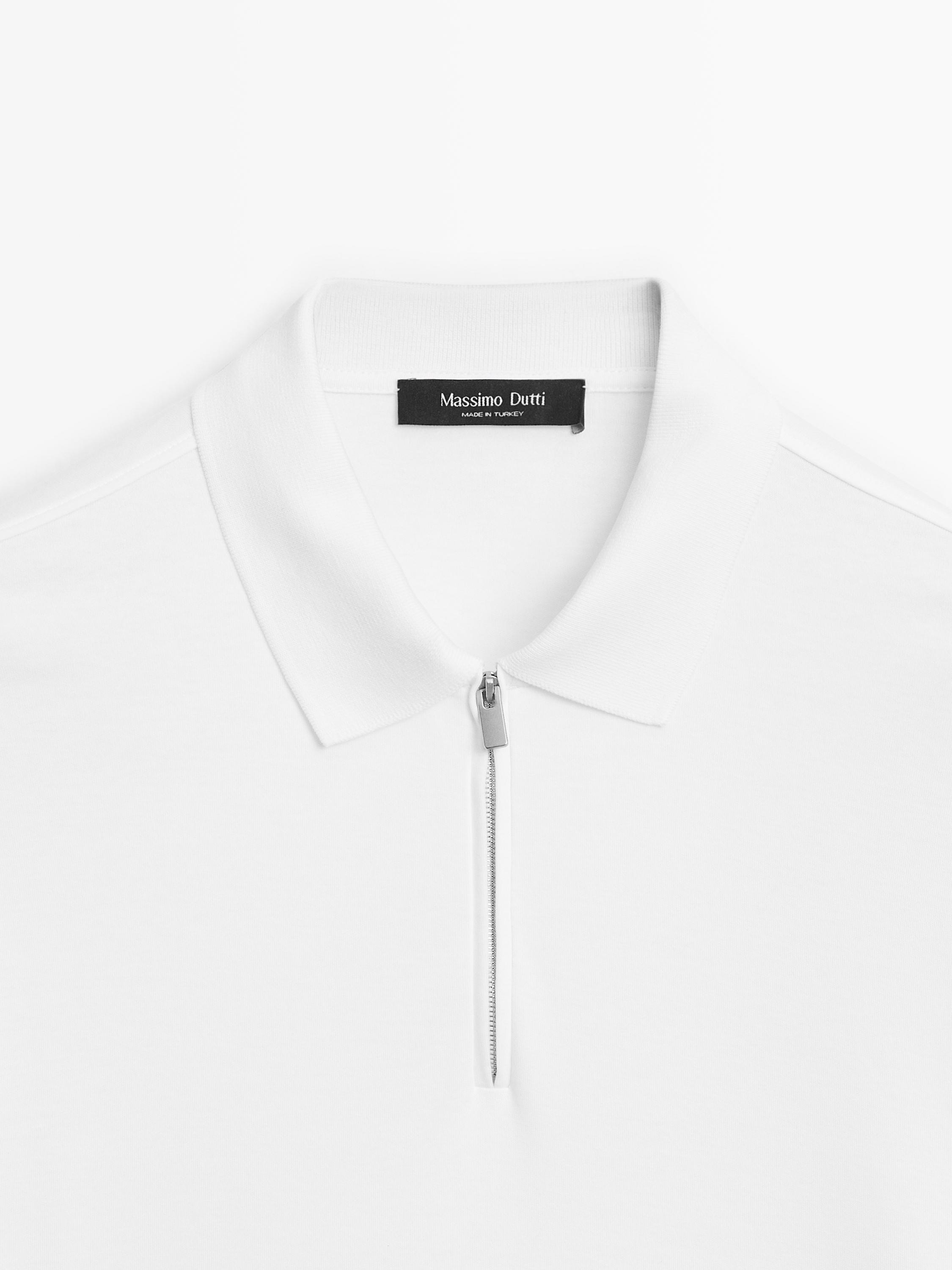 Short sleeve polo shirt with zip-up collar