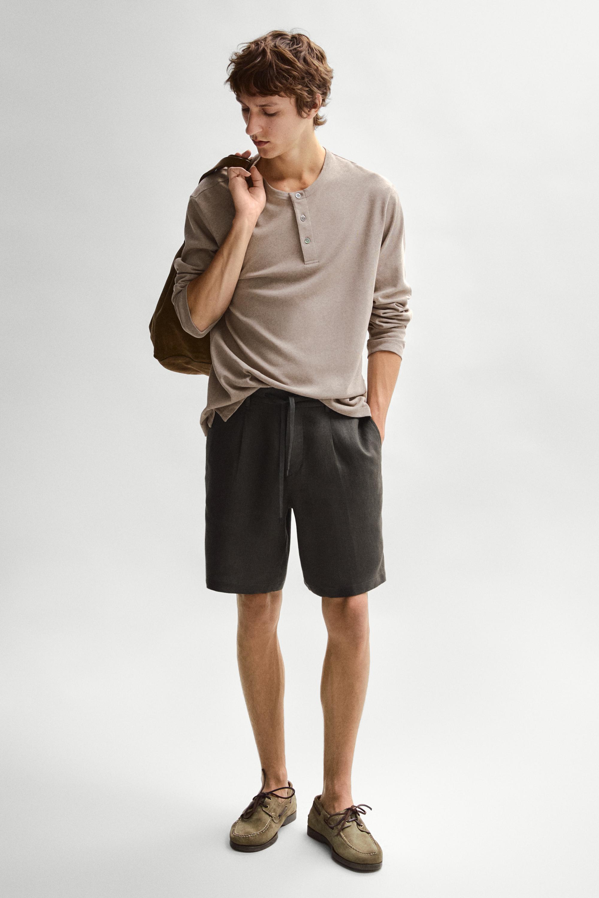 Long sleeve henley neck T-shirt — MOLE BROWN