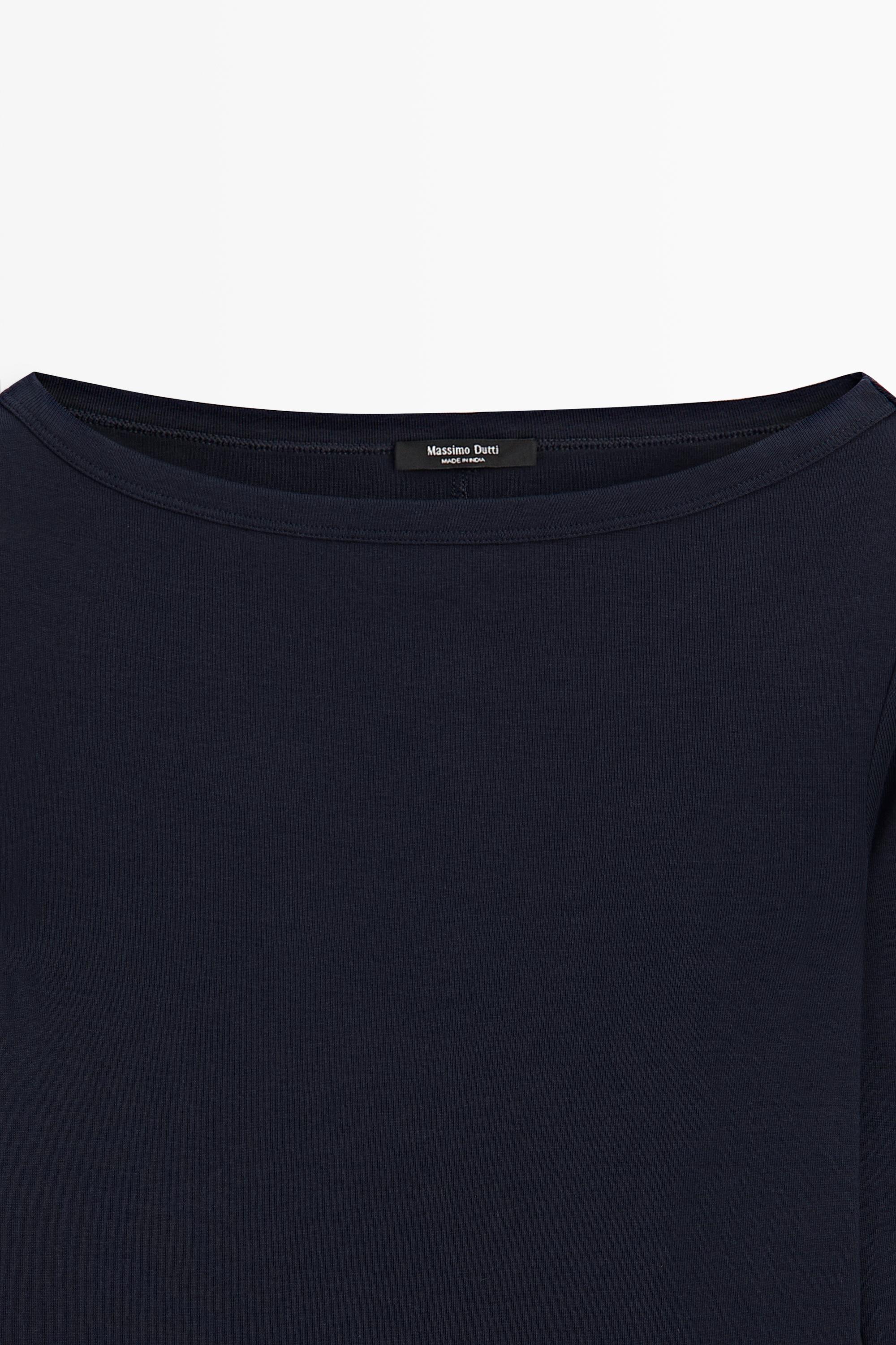 Long Sleeve Boat Neck T-shirt — NAVY BLUE