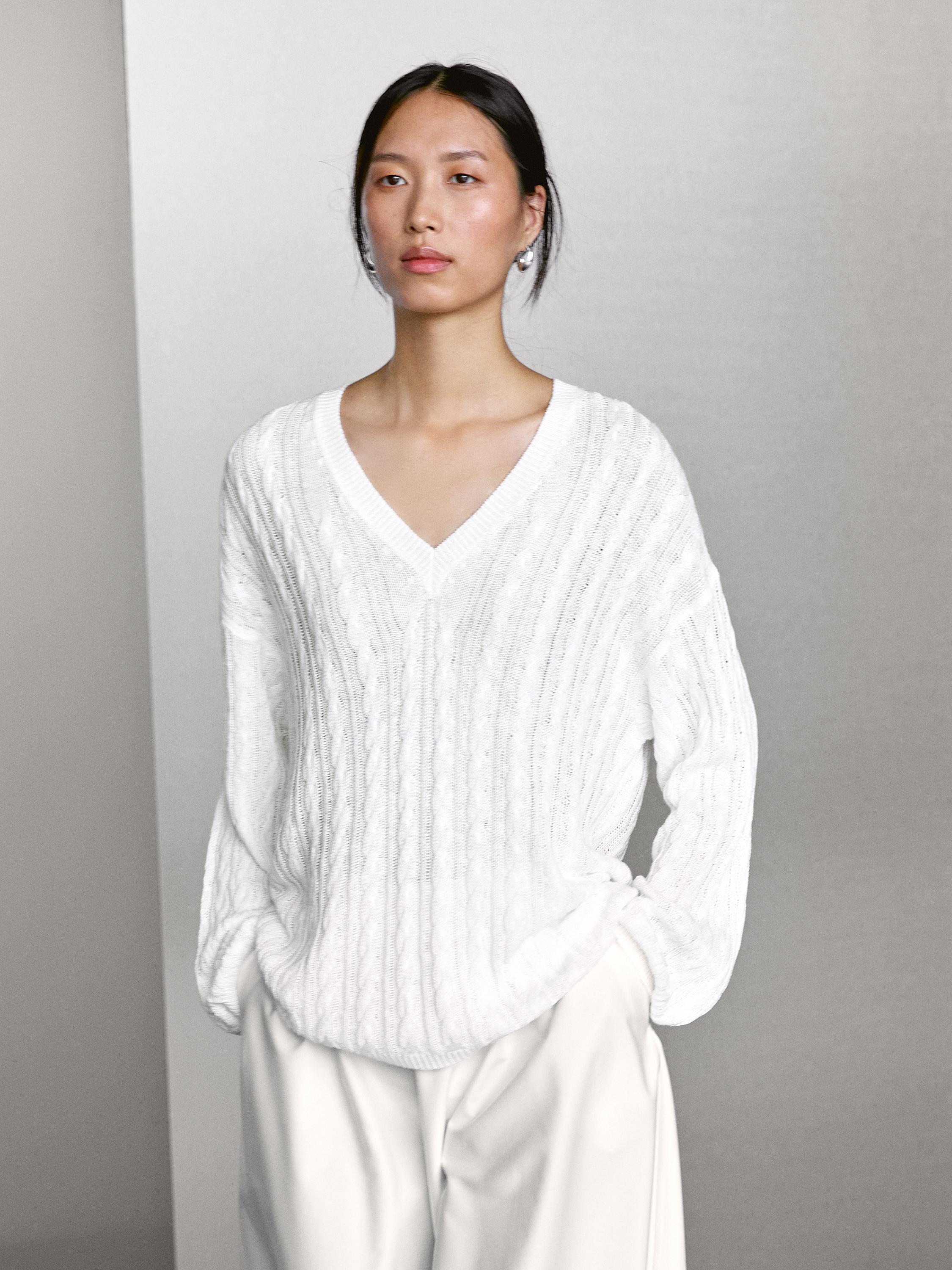 Cotton blend open-knit sweater