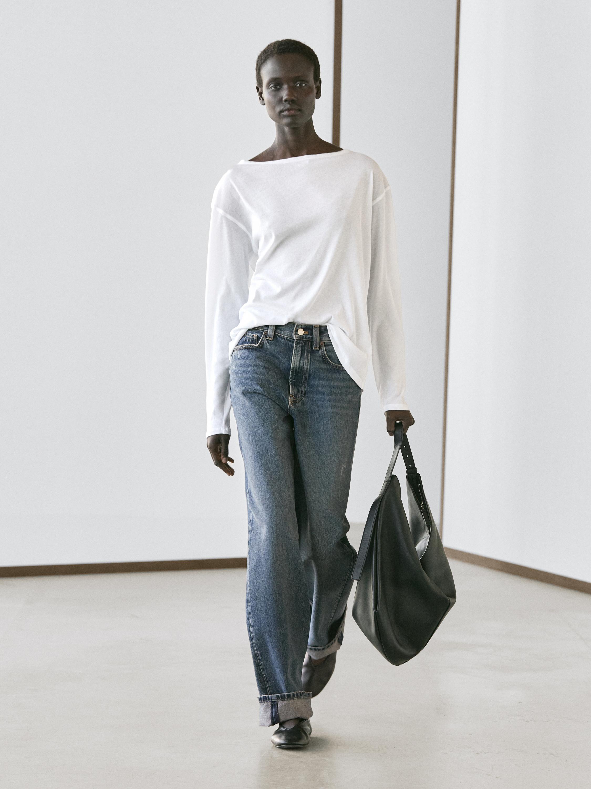 100% cotton boat neck T-shirt — WHITE