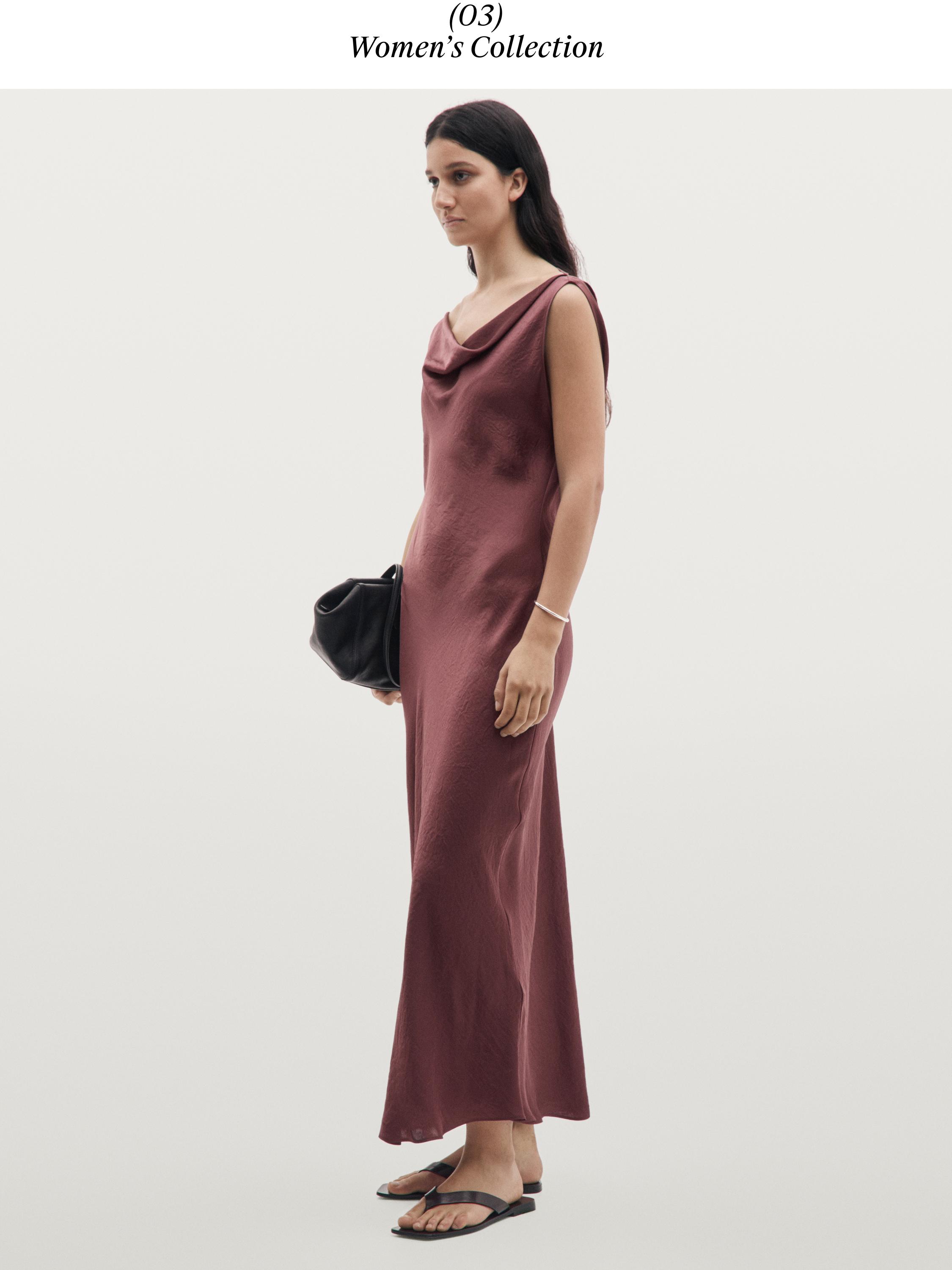 Váy satin dài với chi tiết lưng