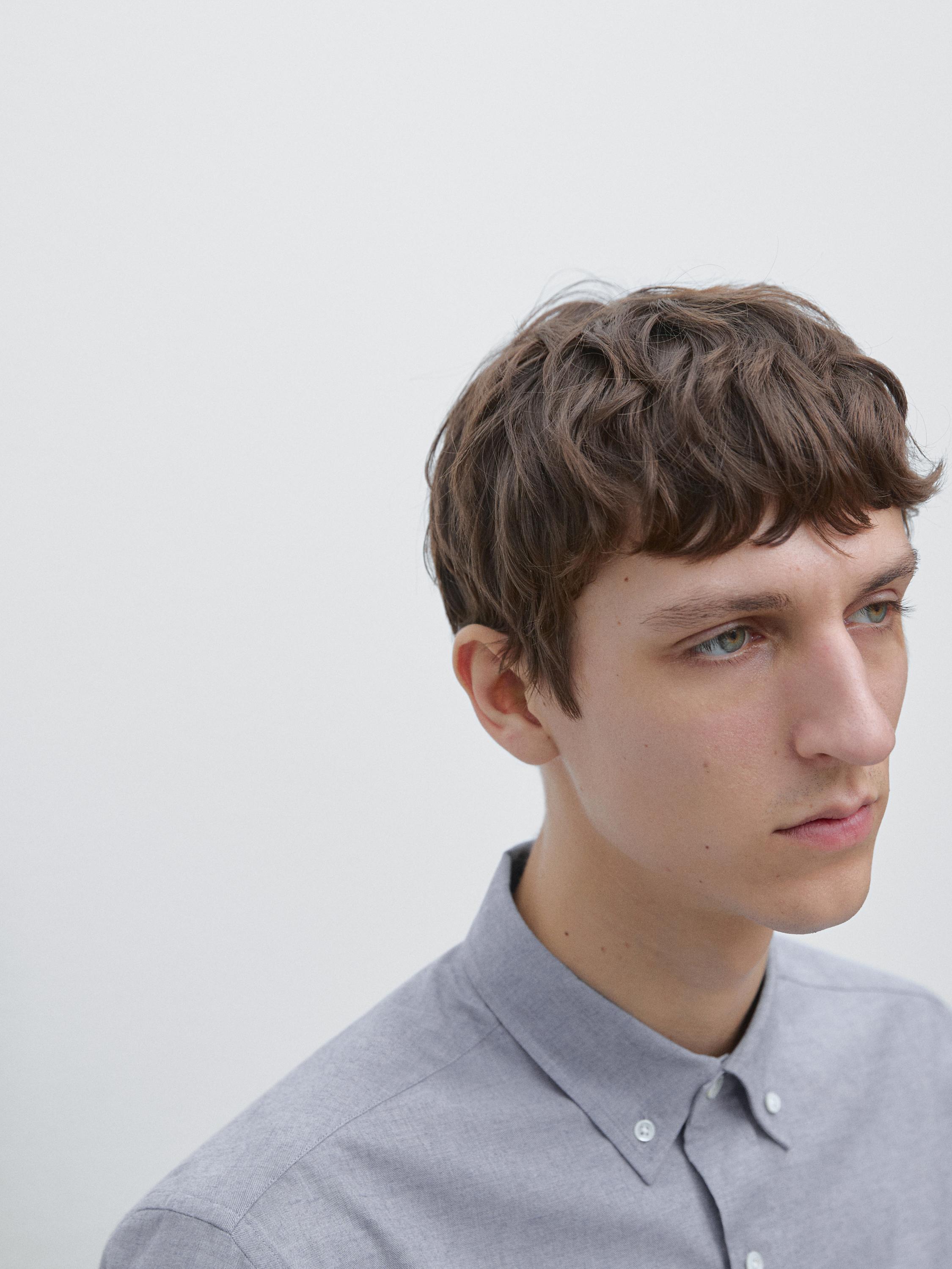 Regular-fit melange cotton shirt — BLUE