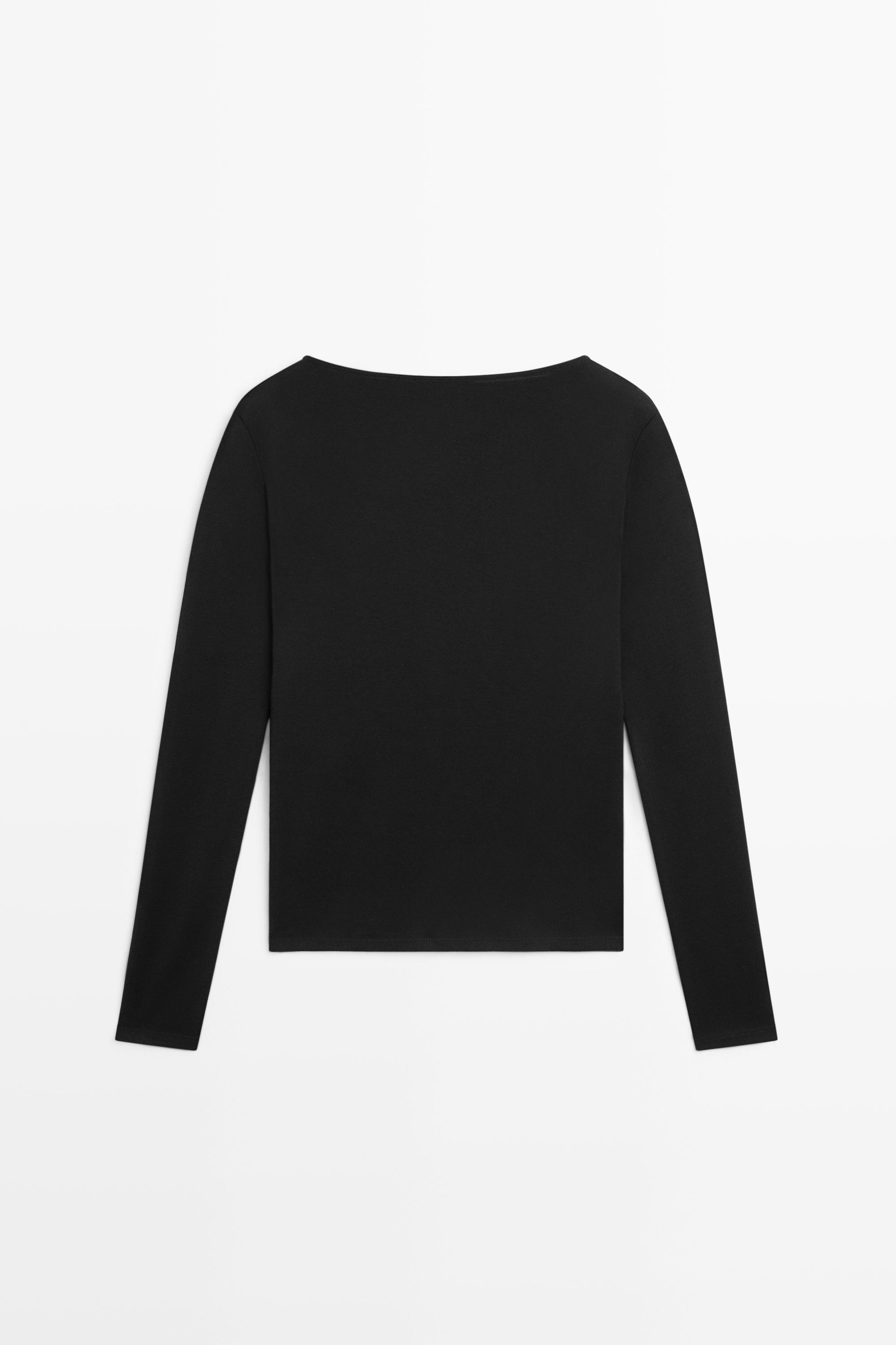 100% cotton button-placket T-shirt — BLACK