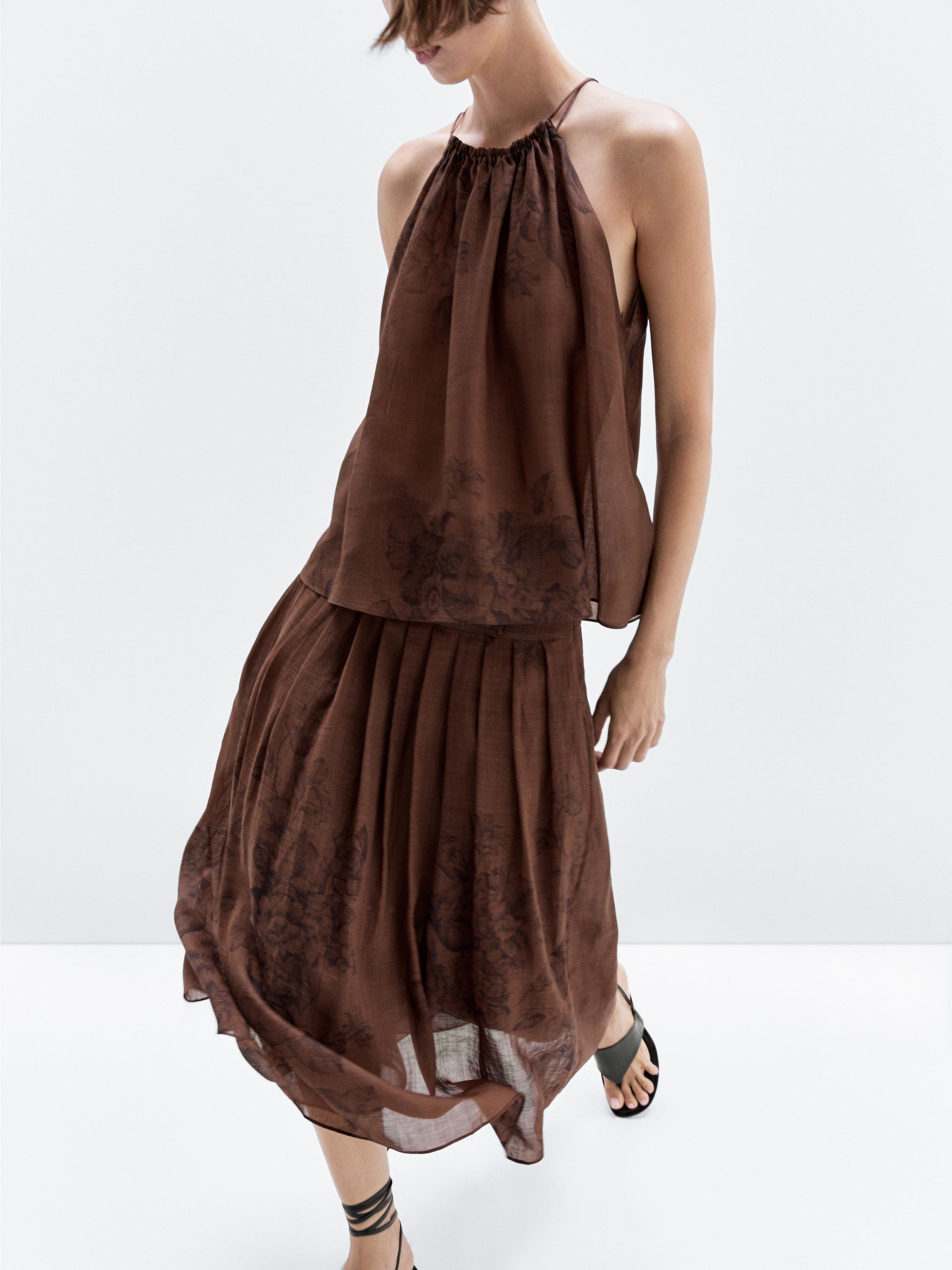 Flared floral print midi skirt