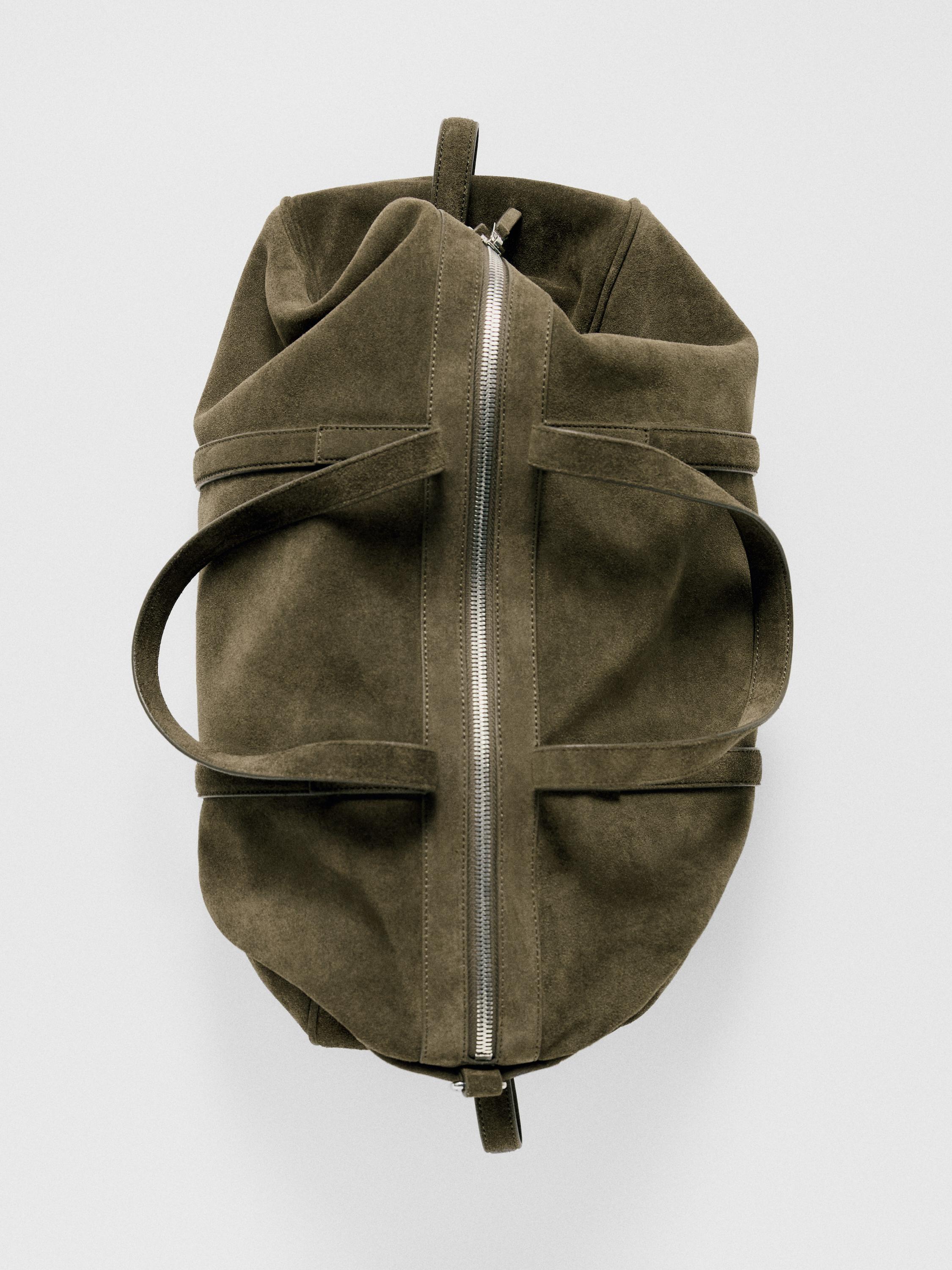 Suede leather travel bag — KHAKI
