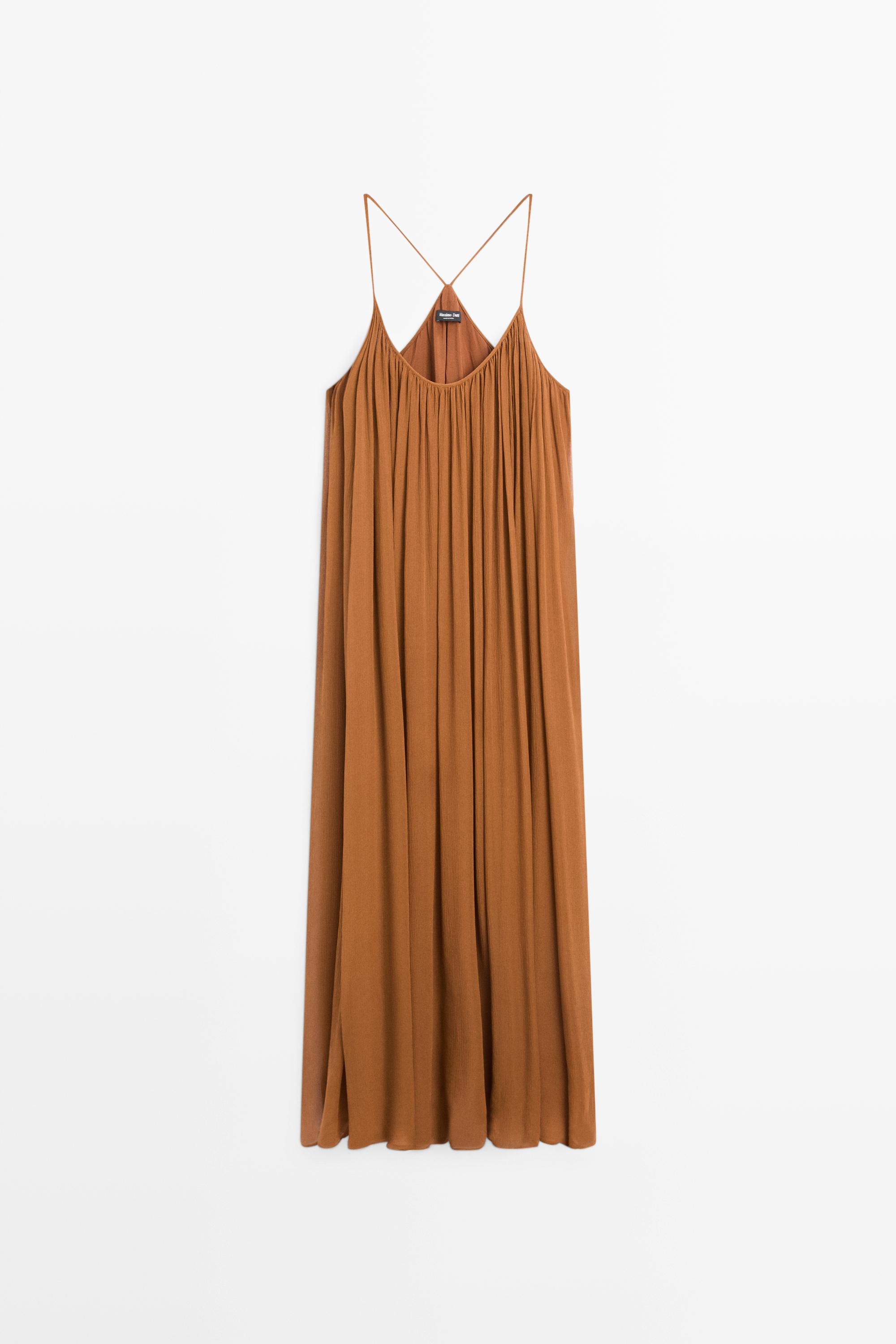 100% silk gathered midi dress Mole Brown Dress | Massimo Dutti 100% silk gathered midi dress Mole Brown Dress | Massimo Dutti