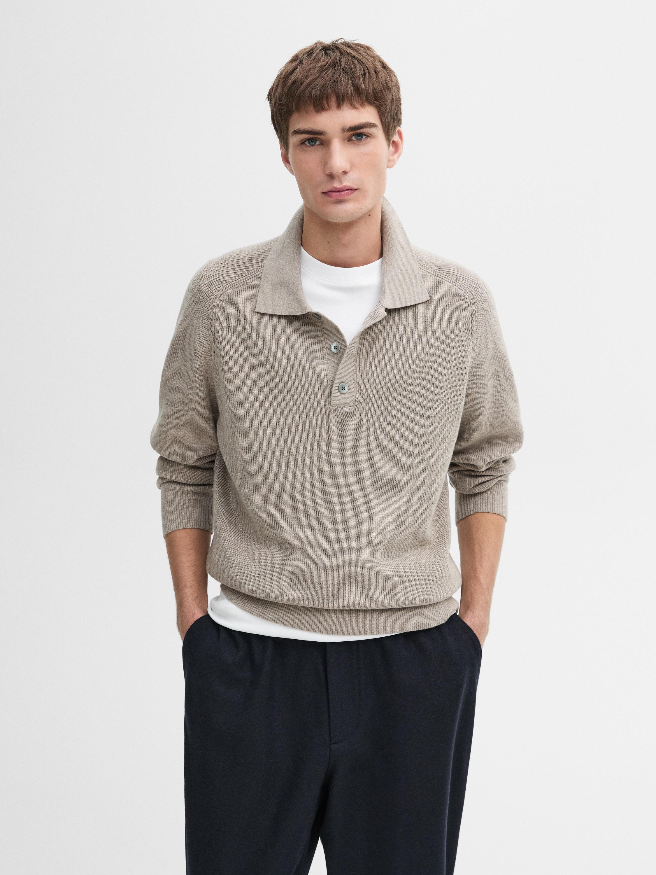 Ribbed knit polo collar sweater