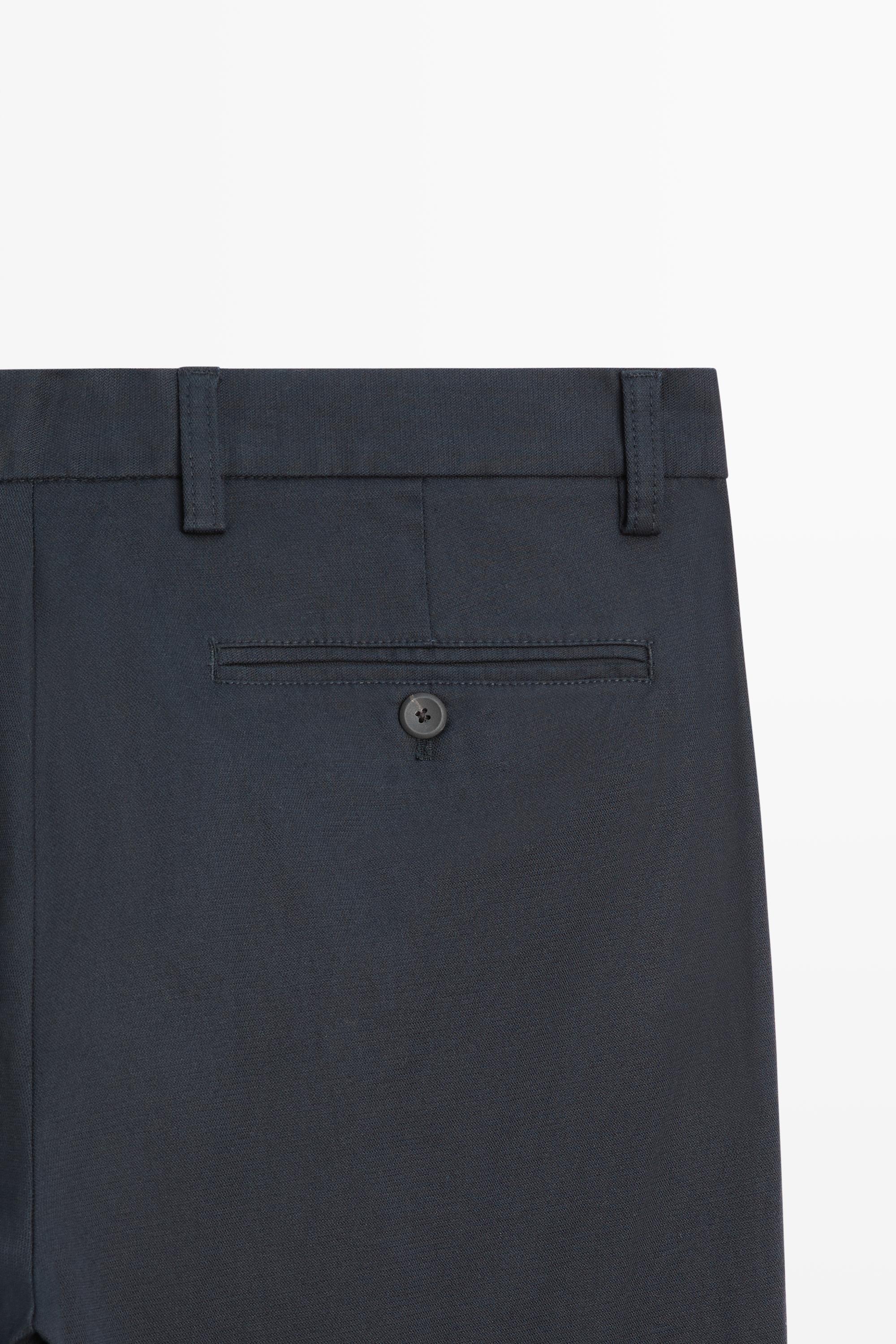 Cotton blend slim fit pants — NAVY BLUE