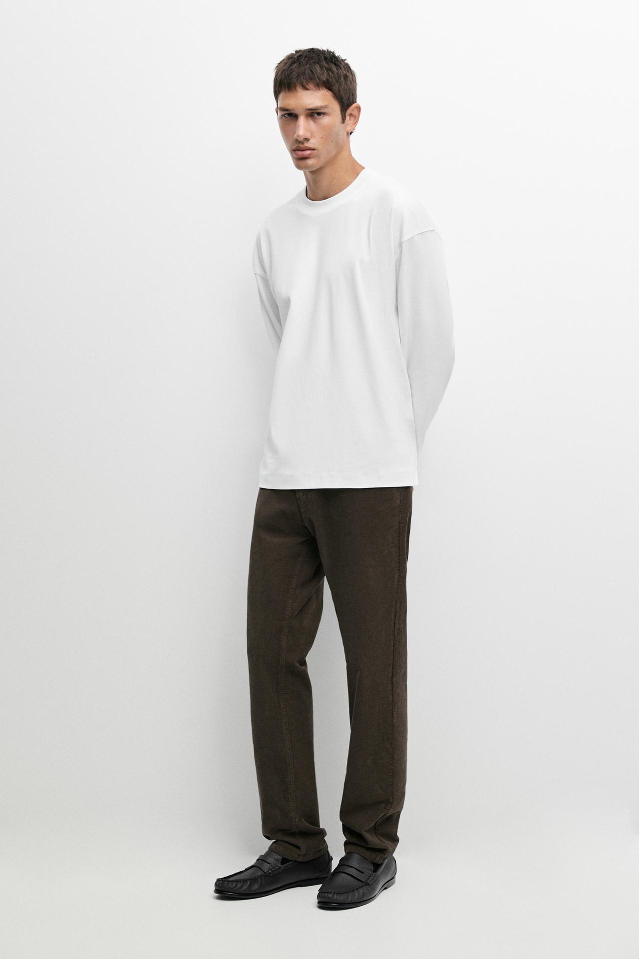 100% cotton long sleeve boxy T-shirt — WHITE