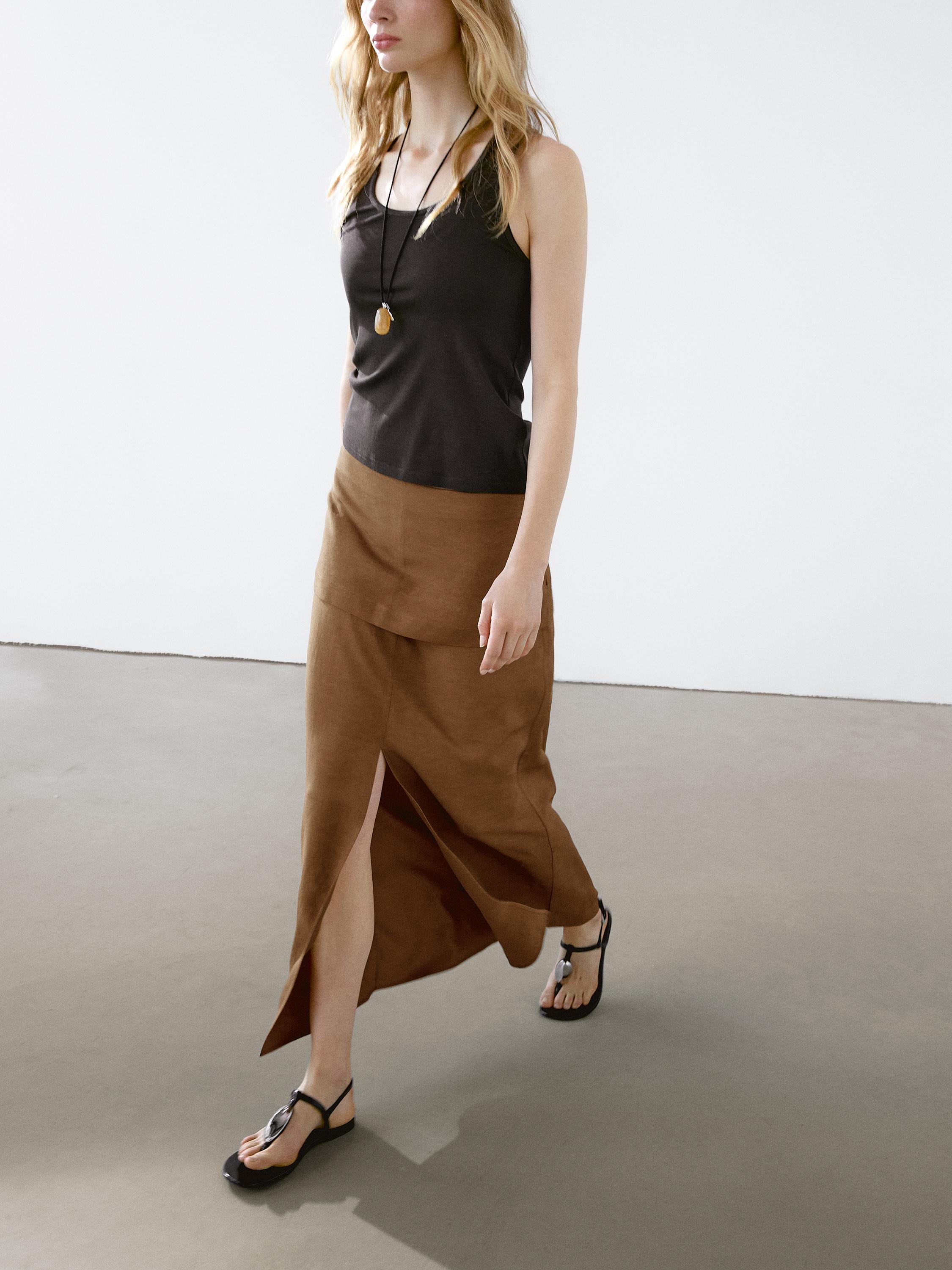 Midi flowing skirt with corset belt detail