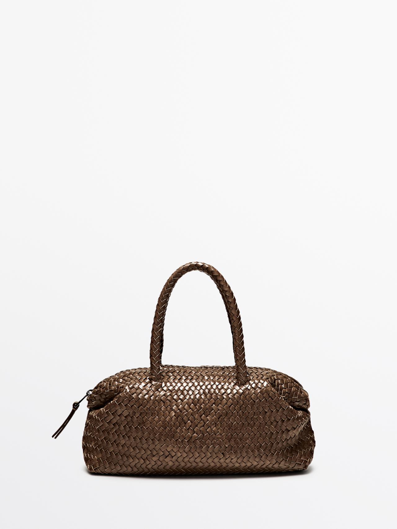 Massimo Dutti - Dame - Lille, Flettet Satchel-Taske I Nappaskind - Mulvarpegrå - 01