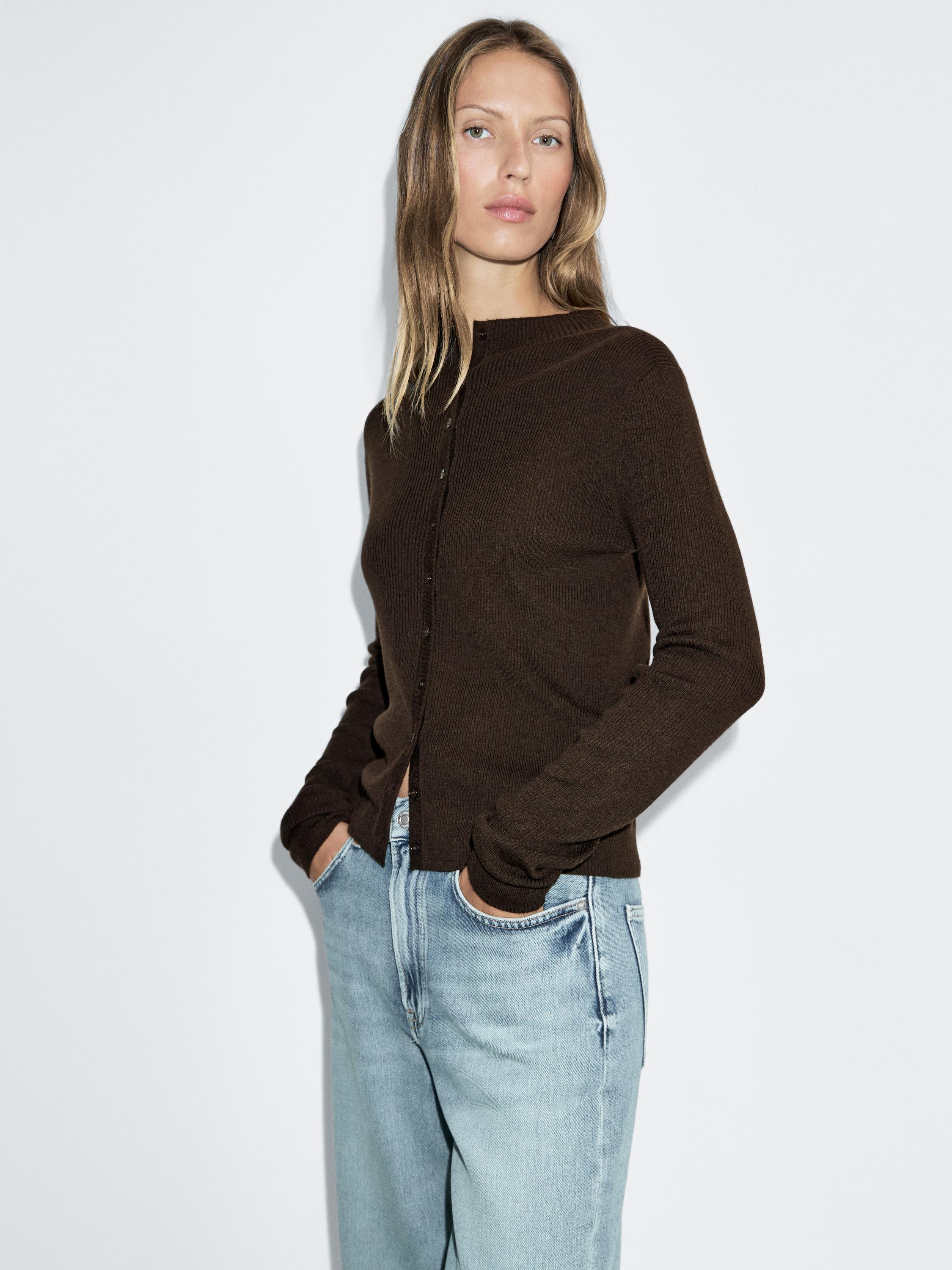 Ribbed wool blend cardigan