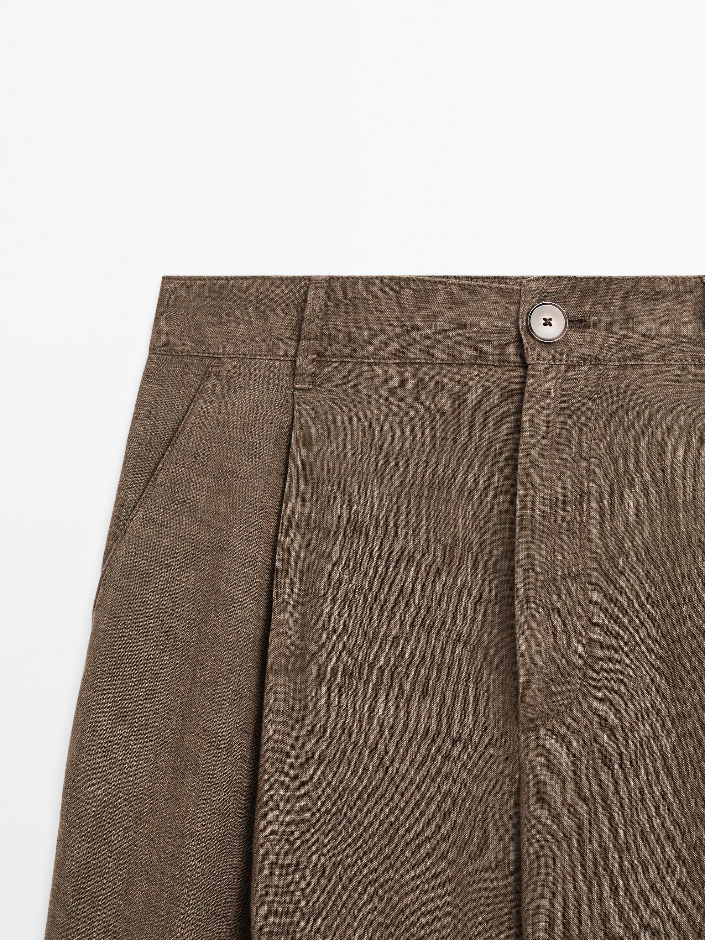 100% linen wide-leg trousers