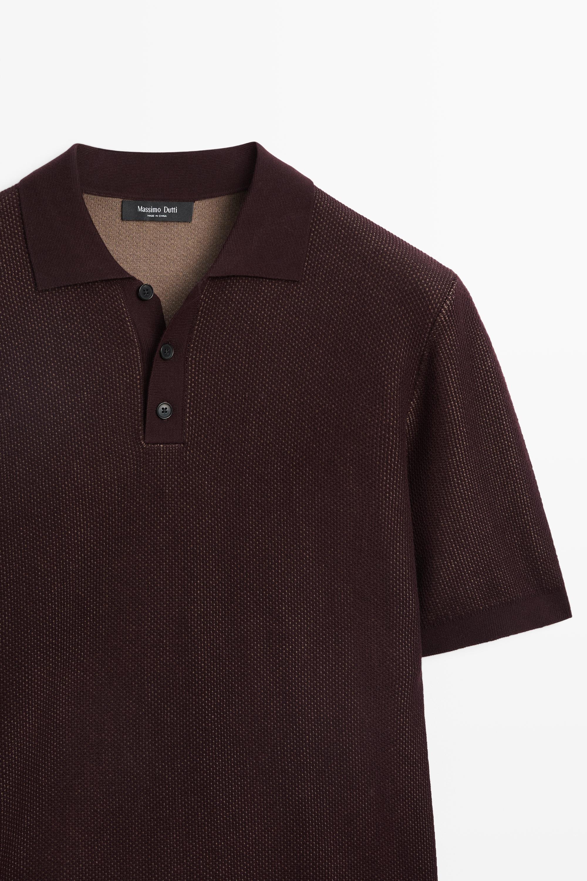 100% cotton textured contrast polo shirt — BURGUNDY