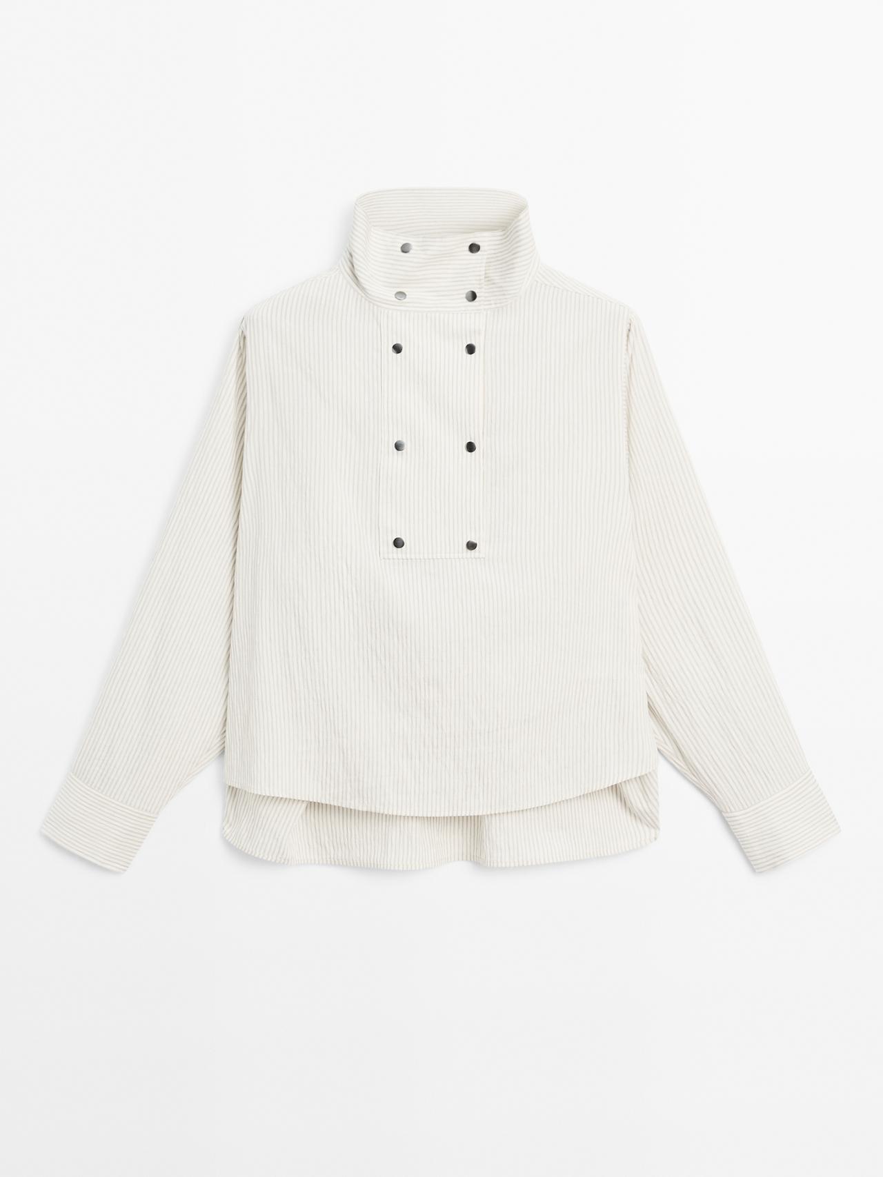 Massimo Dutti - Dame - Skjorte Med Blødt Fald Og Knapdetaljer På Brystet - Hvid - S
