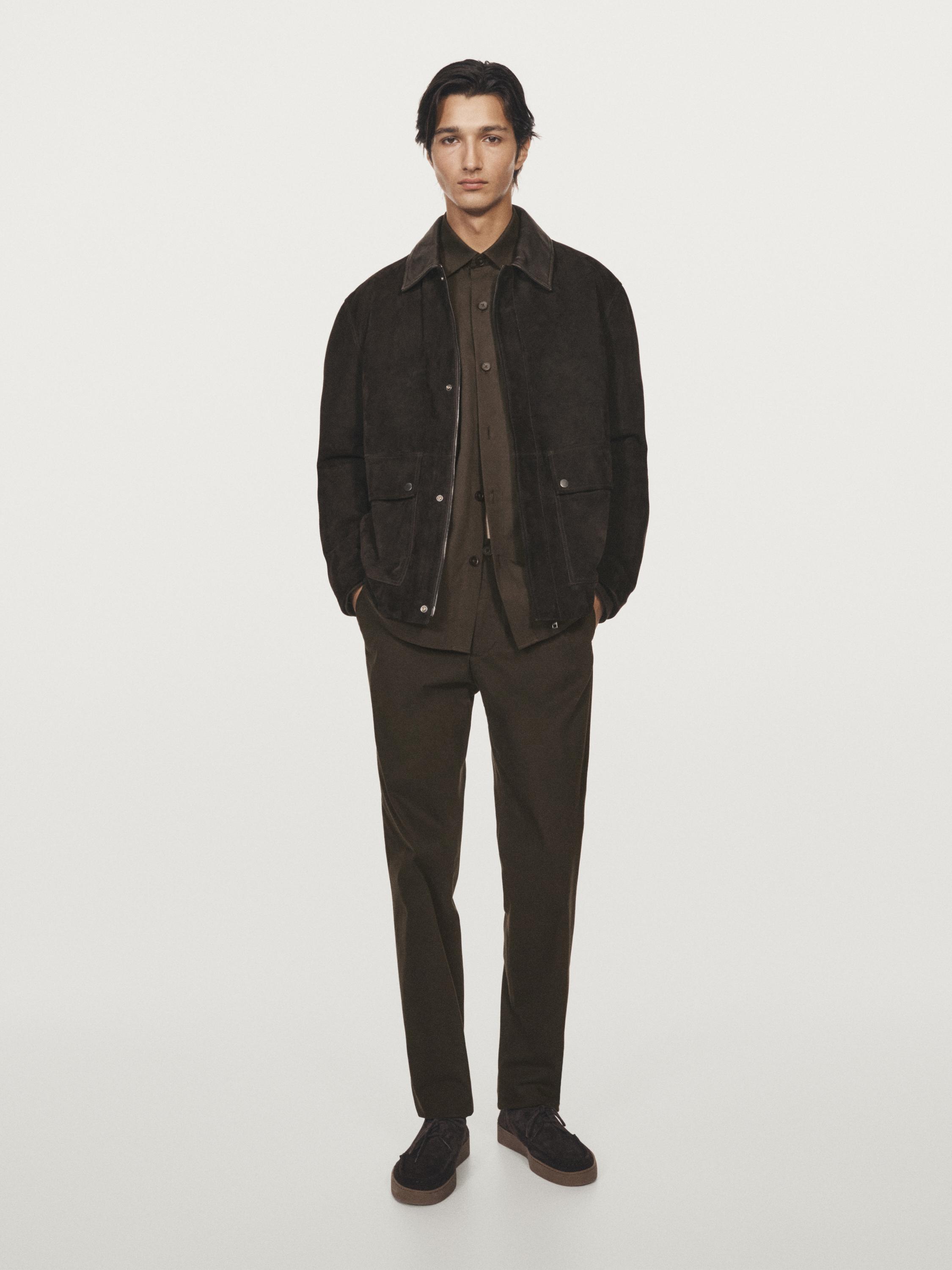 Slim fit cotton trousers — BROWN