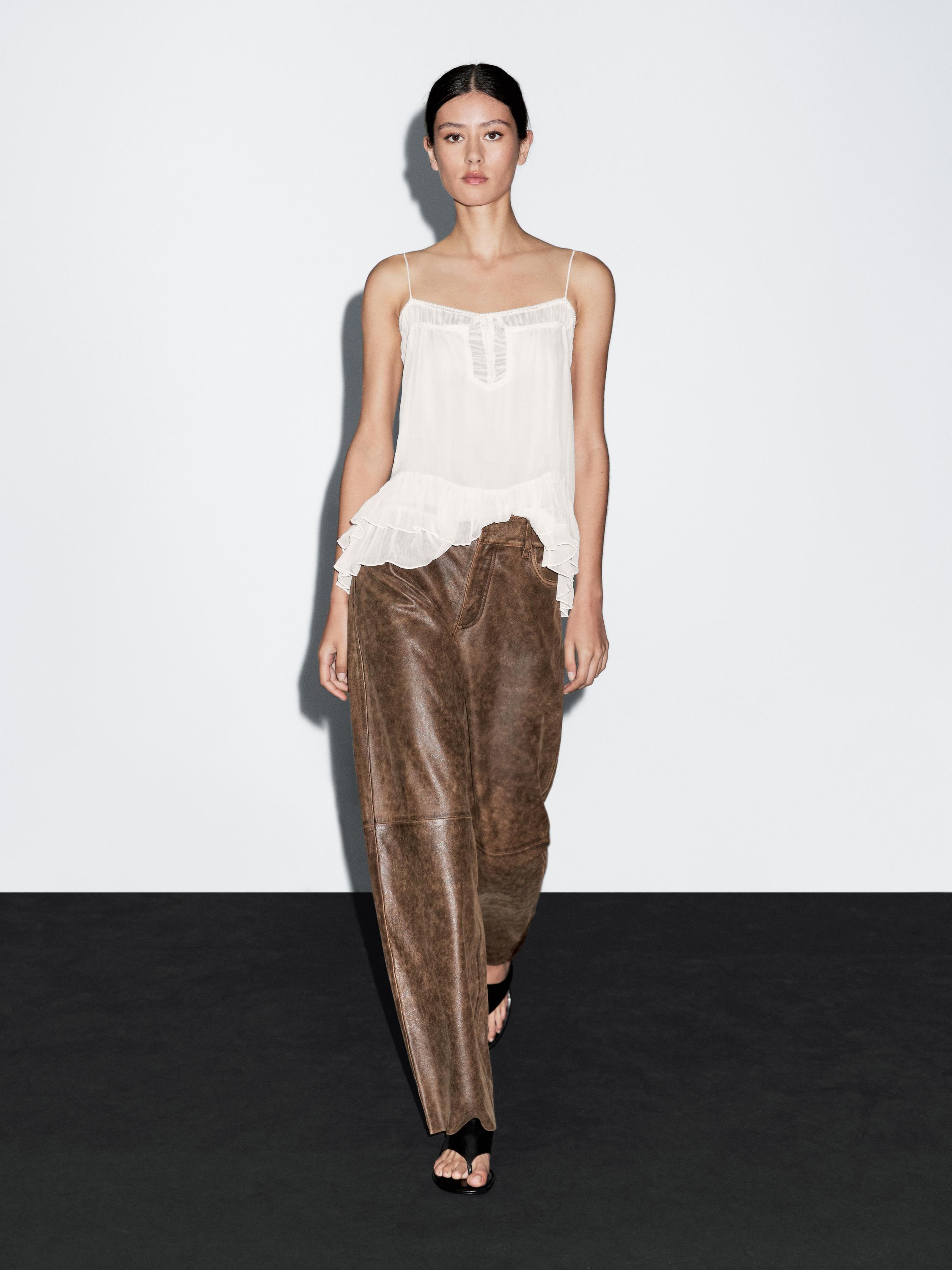 Pantalon en cuir nappa effet usé
