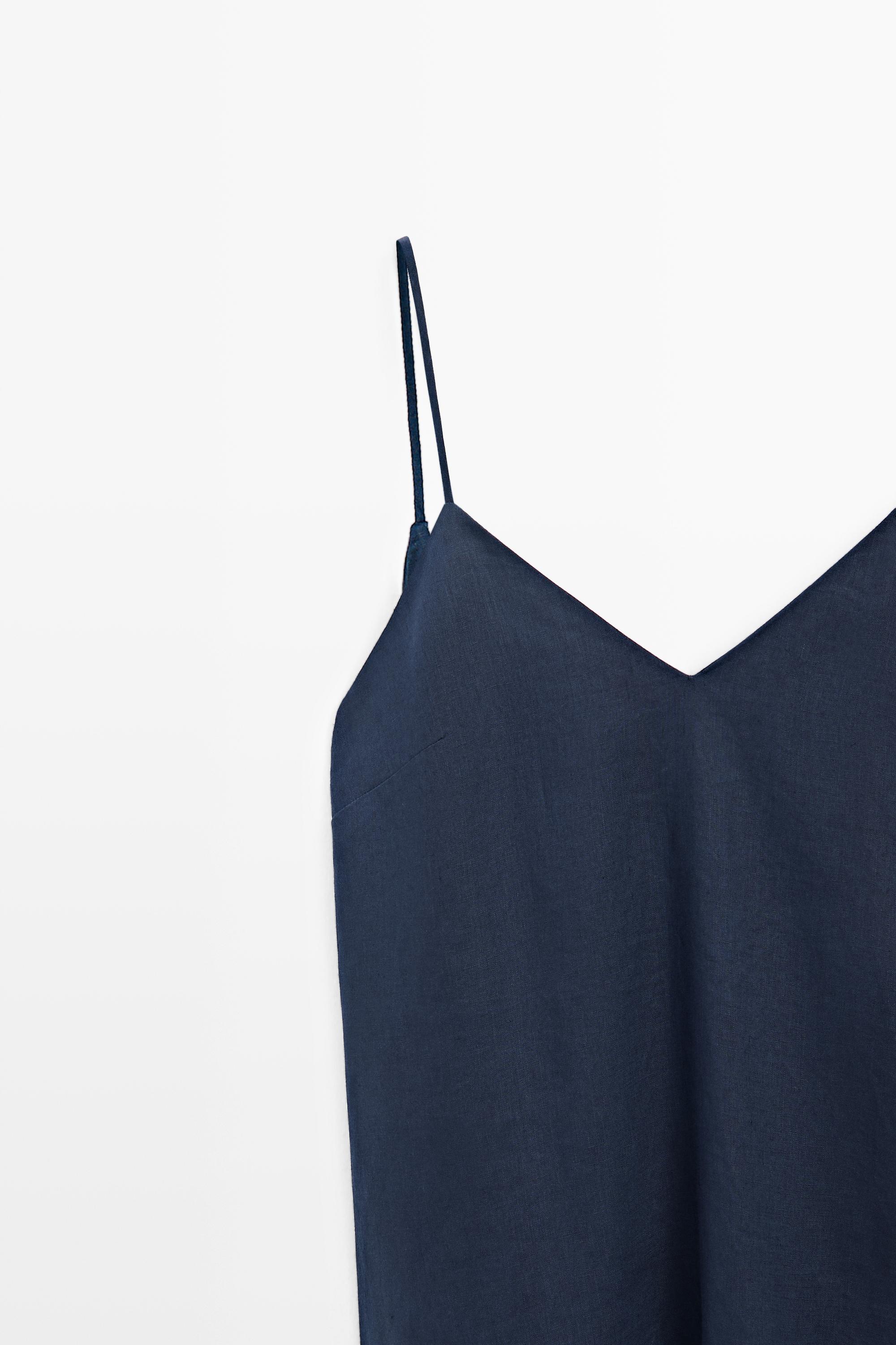 100% linen asymmetric midi dress — BLUE