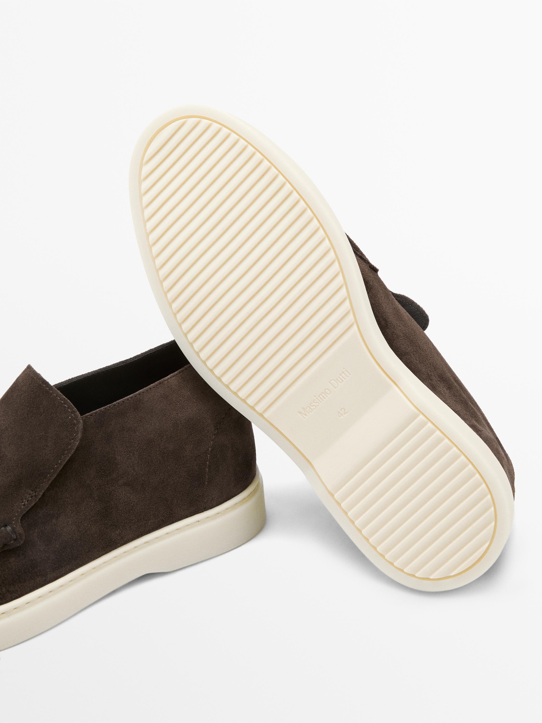 Split suede leather boot-style loafer — BROWN