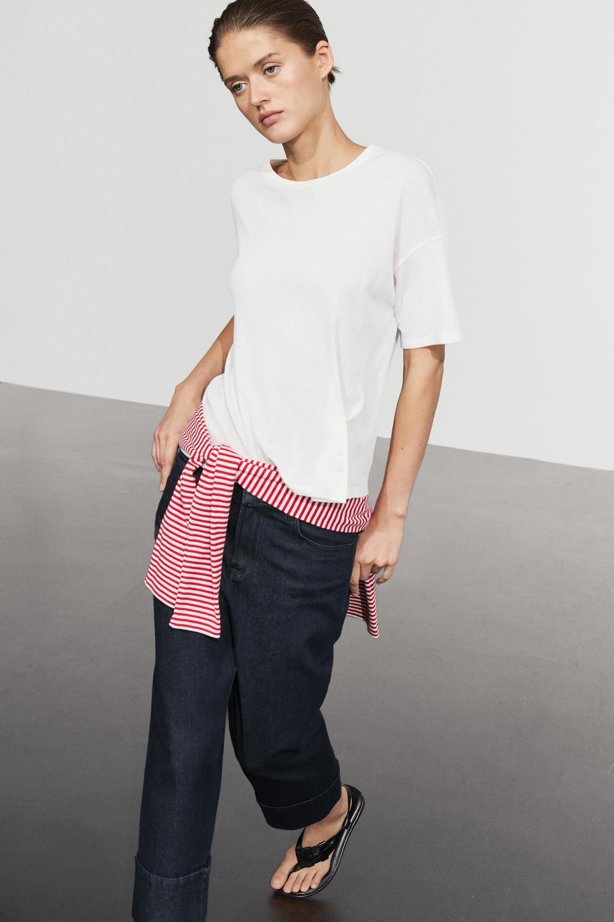 Button-detail short sleeve T-shirt — Off white