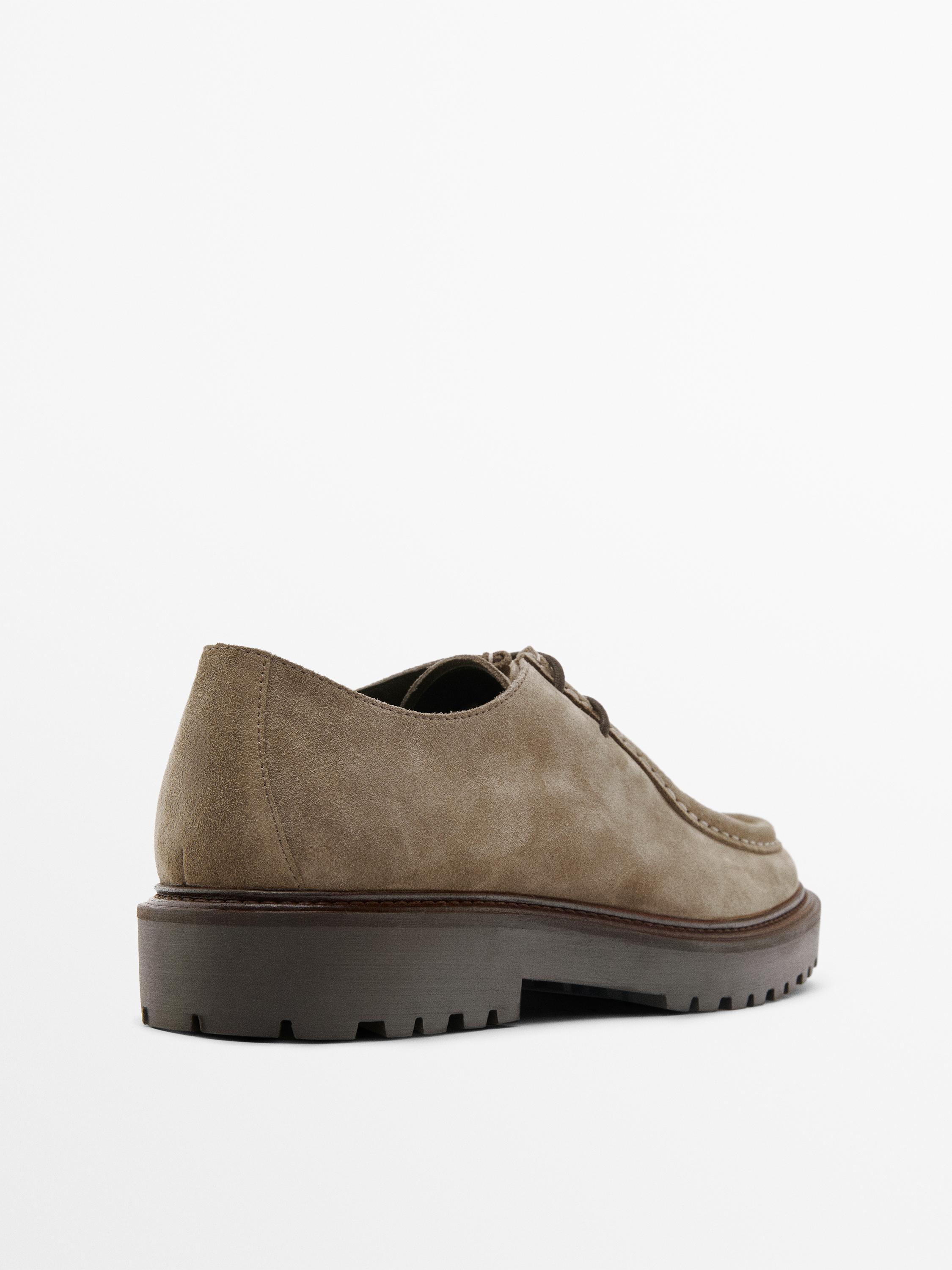 Moc toe split suede shoes — TAUPE
