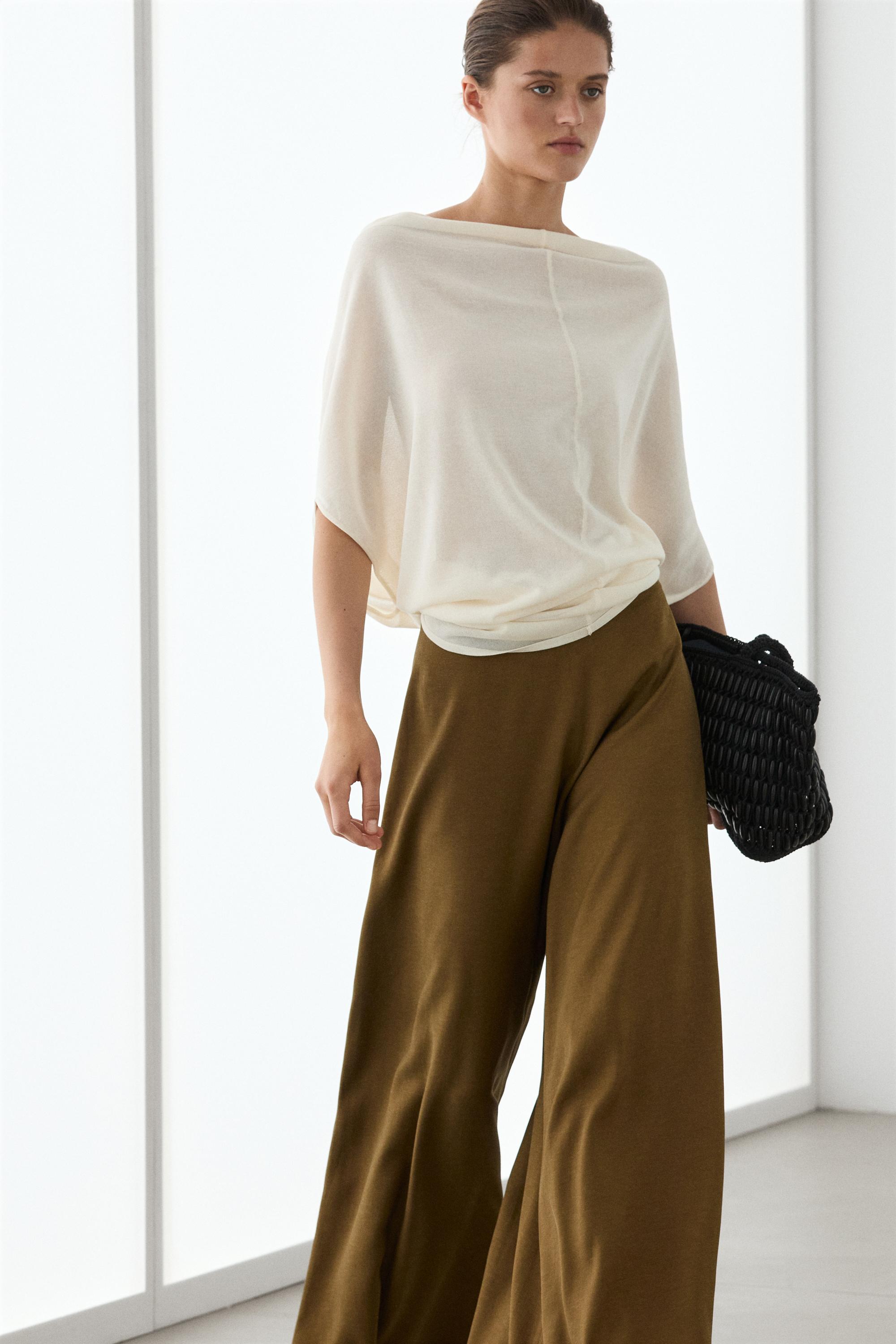 Flowing fabric wide-leg trousers — MOSS GREEN
