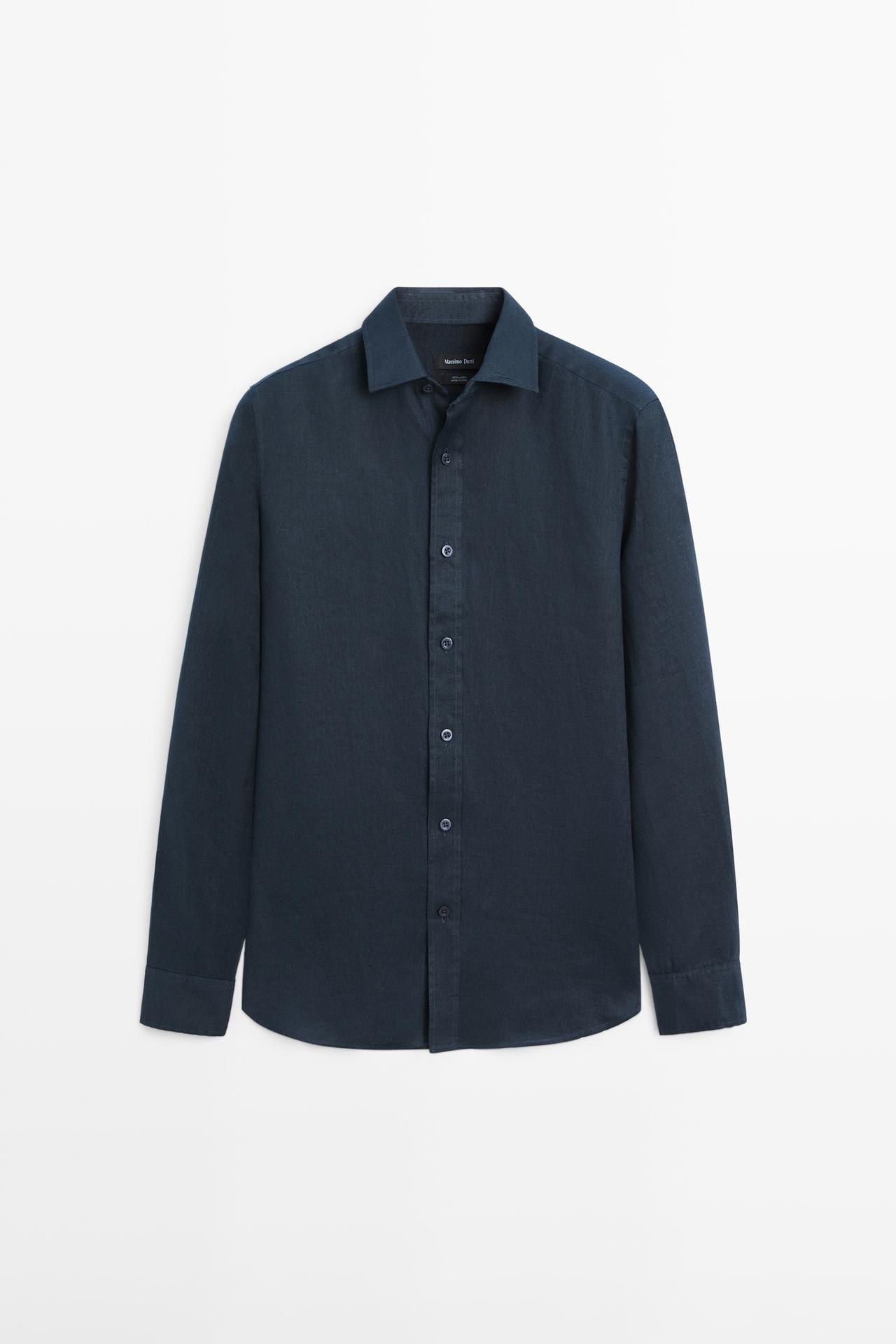 Massimo Dutti - Heren - Slim-Fit Overhemd Van 100% Linnen - Marineblauw - S