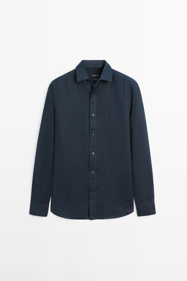 100% linen slim fit shirt — NAVY BLUE 2